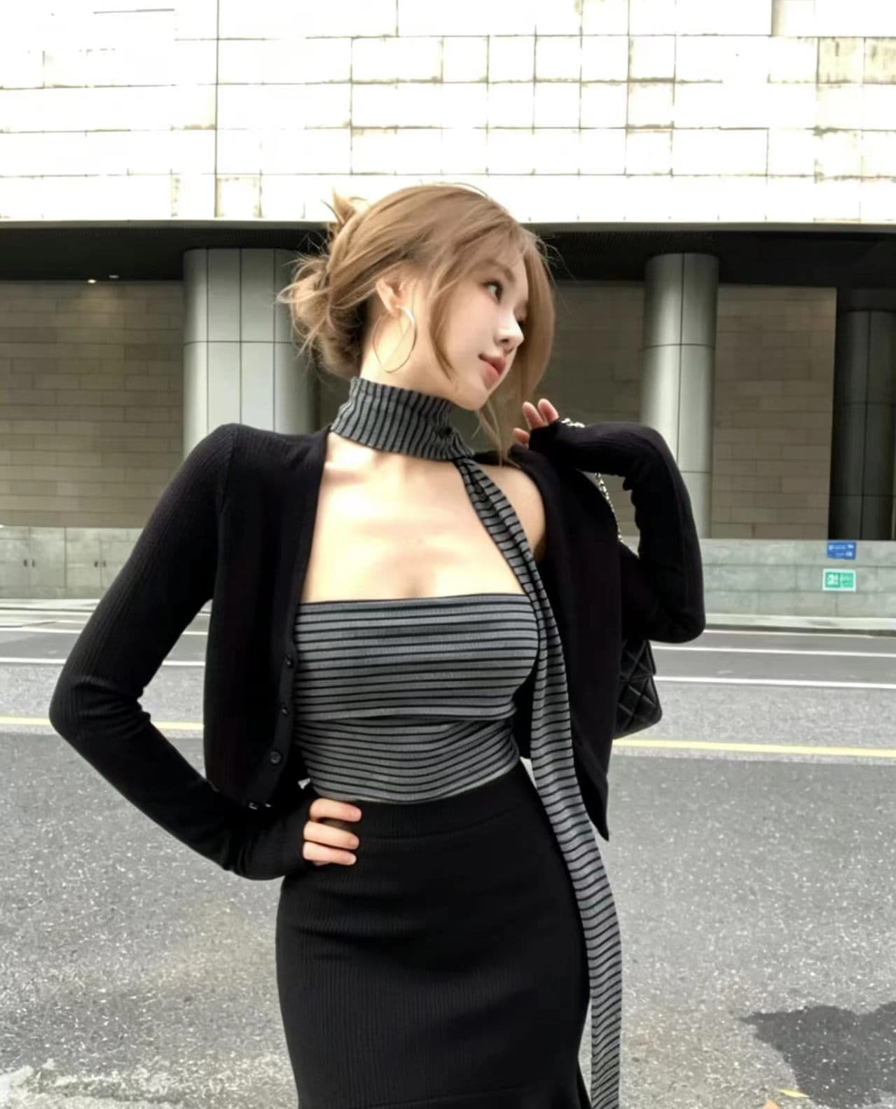 새로운 몸매 가꾸기 자외선 차단 오픈 가디건 스트라이프 튜브탑 조끼 허리밴드 인어 꼬리 스커트 리본 4 세트 상세 이미지 5