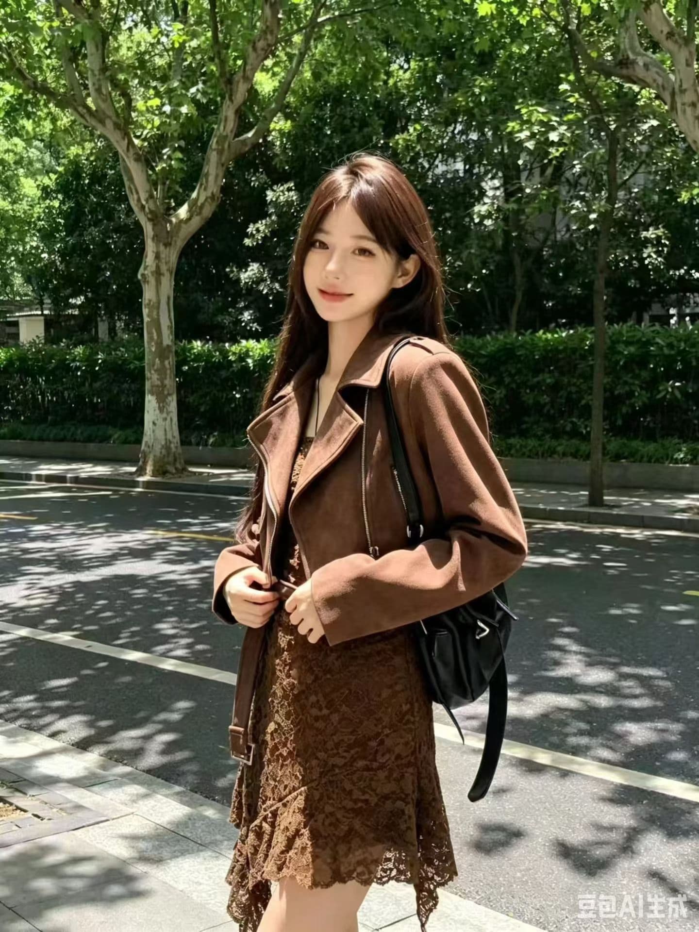 한 부서 핫걸 V넥 주름 다용도 허리 수축 드레스 레트로 오토바이 바람 뒤집다 디스크 pu 가죽 자켓 두 조각 여성 세트 상세 이미지 5