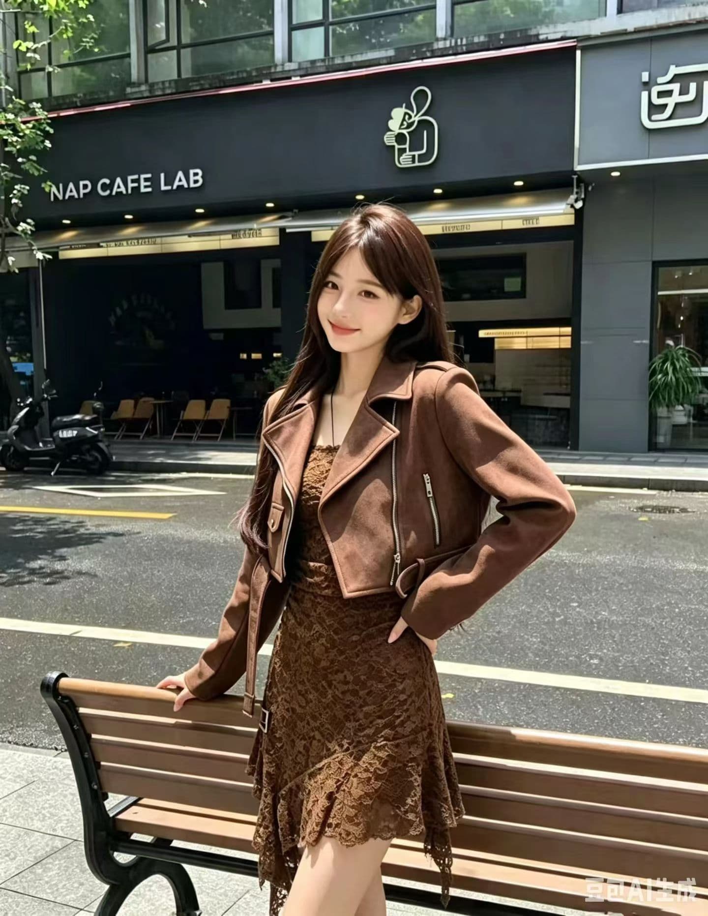 한 부서 핫걸 V넥 주름 다용도 허리 수축 드레스 레트로 오토바이 바람 뒤집다 디스크 pu 가죽 자켓 두 조각 여성 세트 상세 이미지 6