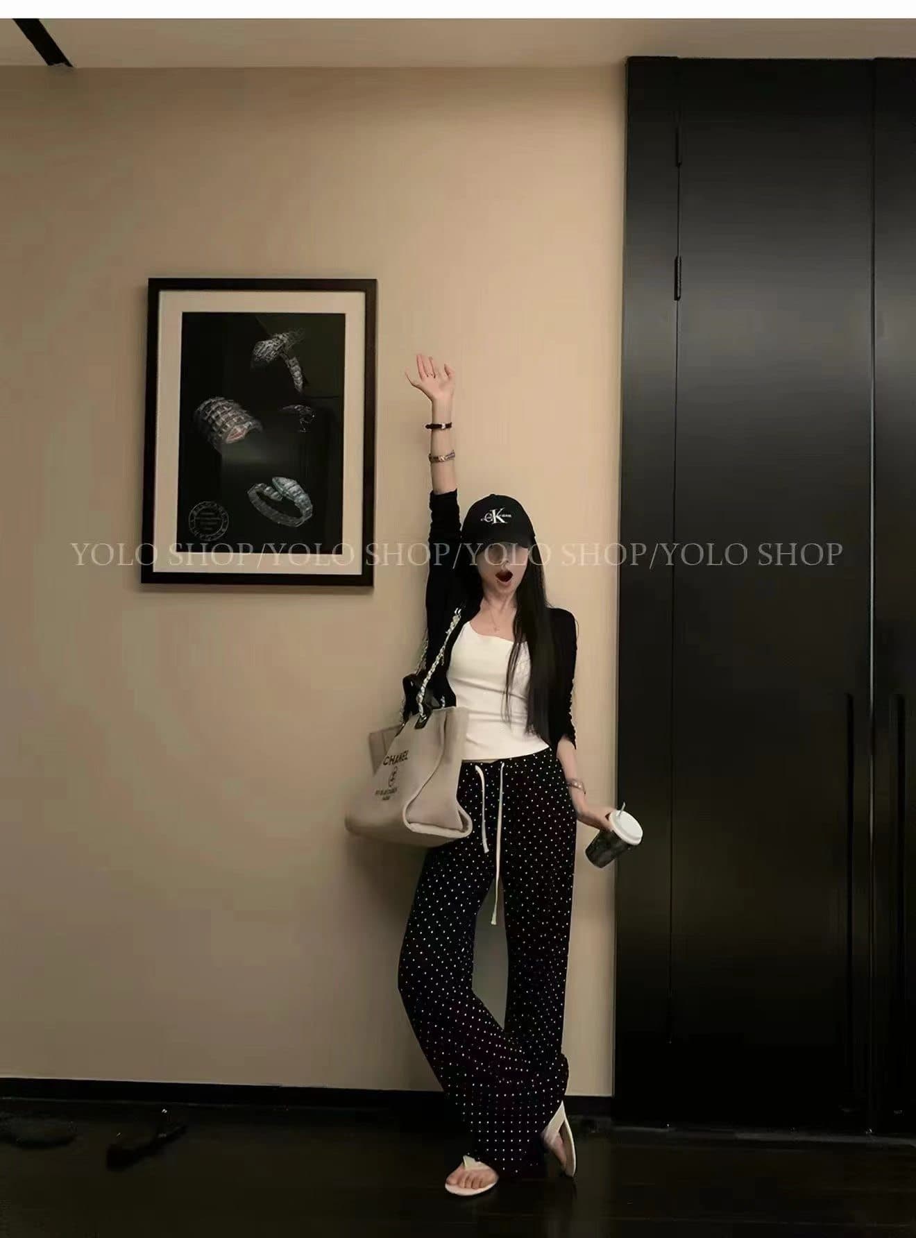 2026 새로운 도트 무늬 레이스업 다용도 스트레이트 굴곡 긴 바지 조끼 외부 피 3종 세트 상세 이미지 5