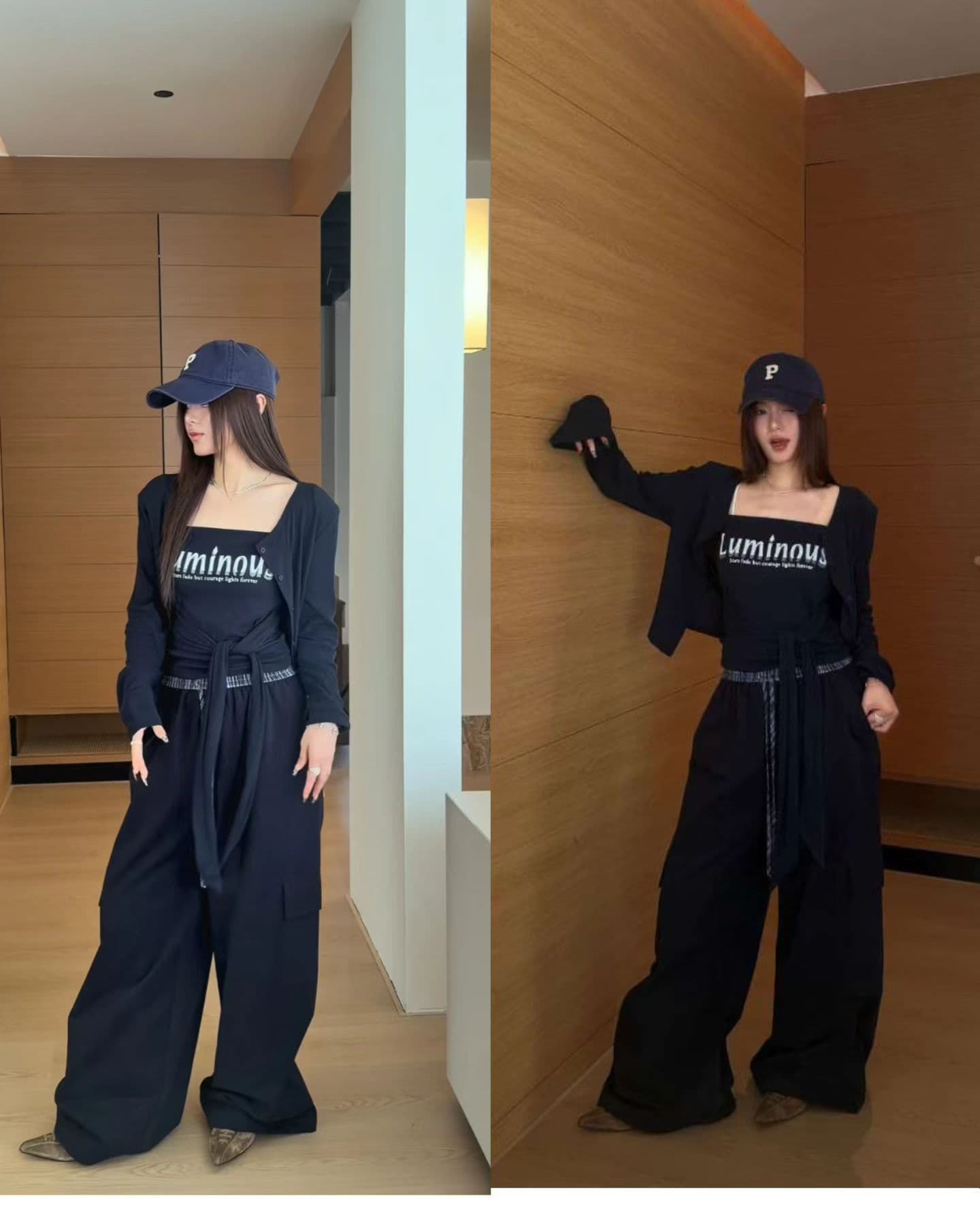 투피스 세트 핫걸 순수한 욕망 바람 알파벳 프린트 스트랩 튜브탑 민소매 조끼 라운드 넥 긴팔 오픈 가디건 3종 세트 이미지 4