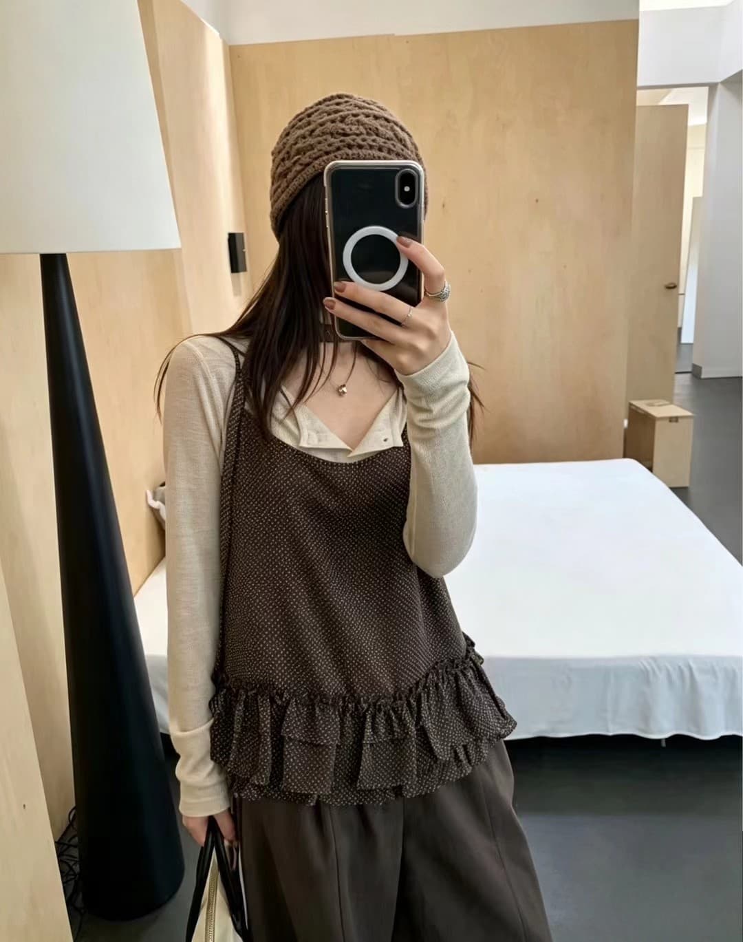 한 부서 절묘한 레이스 꽃무늬 캐미솔 화이트 자외선 차단 니트 오픈 가디건 투피스 세트 이미지 3