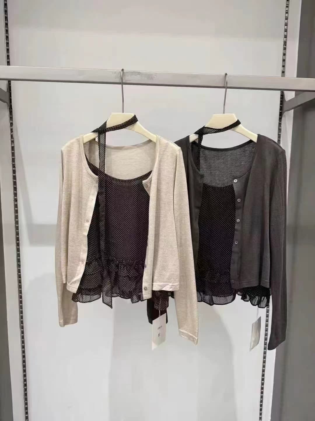 한 부서 절묘한 레이스 꽃무늬 캐미솔 화이트 자외선 차단 니트 오픈 가디건 투피스 세트 상세 이미지 4