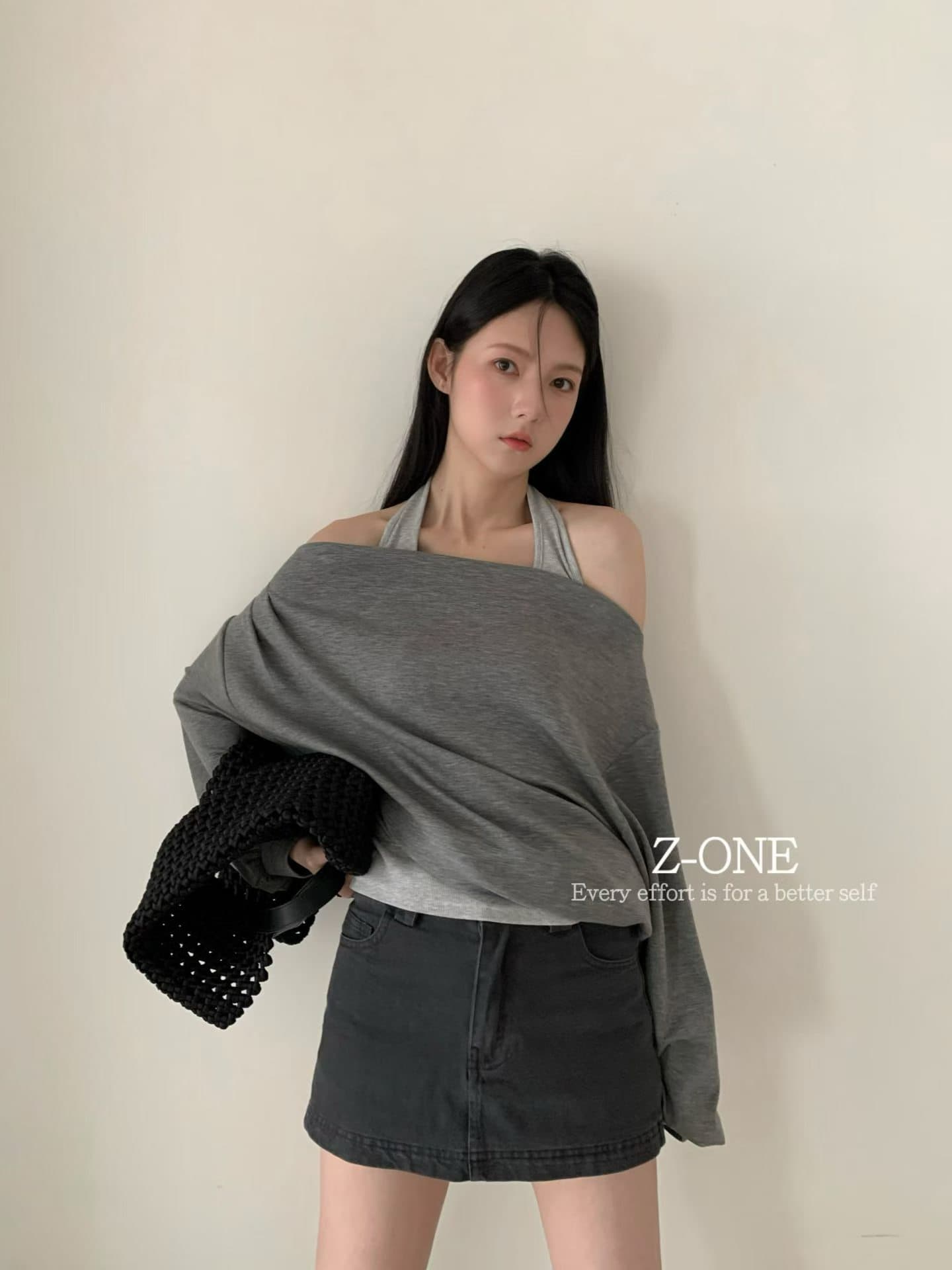 느슨함 미니멀리즘 사실 두 조각 행침 목 오프숄더 오프숄더 후드티 디자인 센스 품격 긴팔 맨위 단색