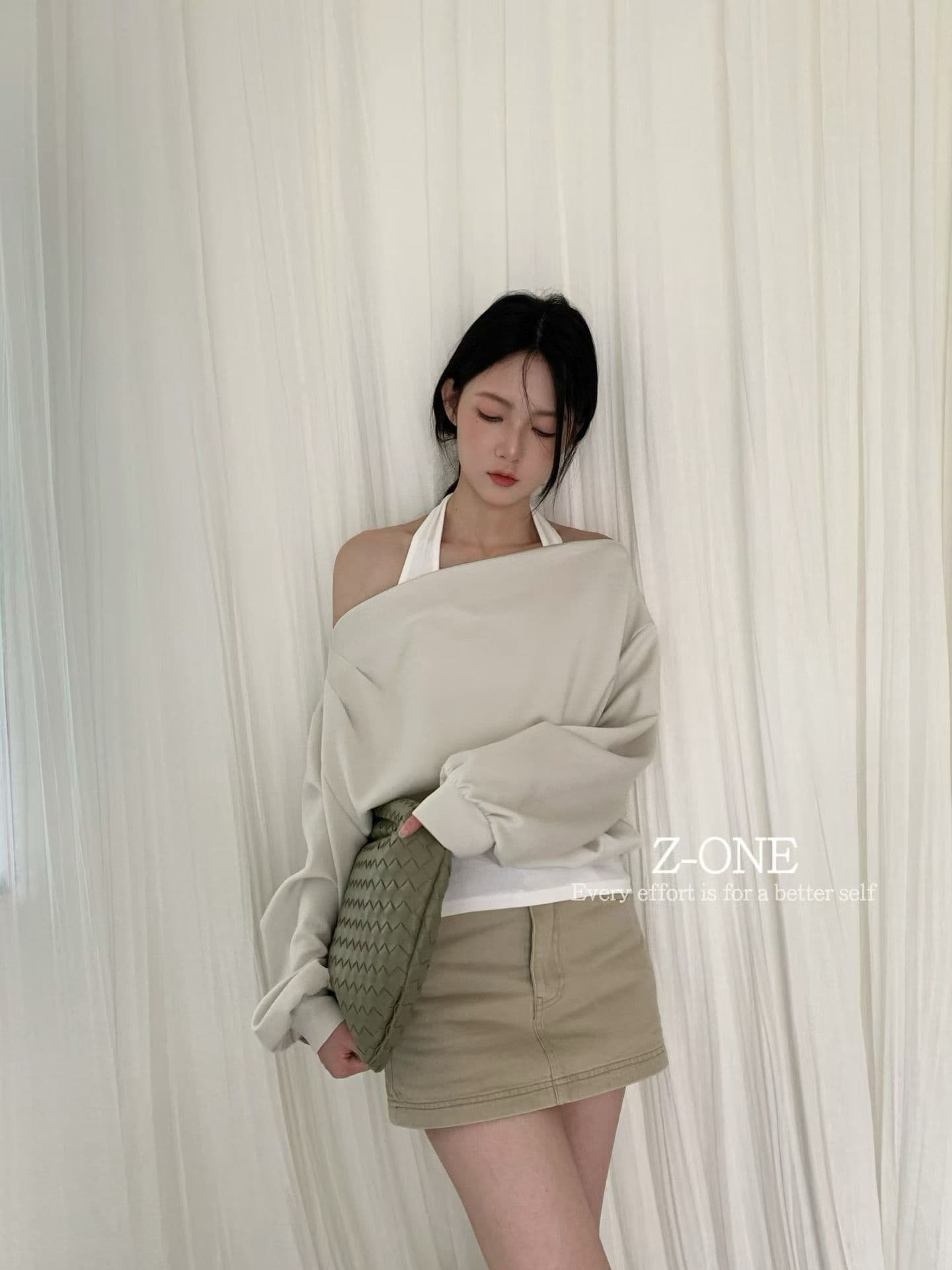 느슨함 미니멀리즘 사실 두 조각 행침 목 오프숄더 오프숄더 후드티 디자인 센스 품격 긴팔 맨위 단색 상세 이미지 8