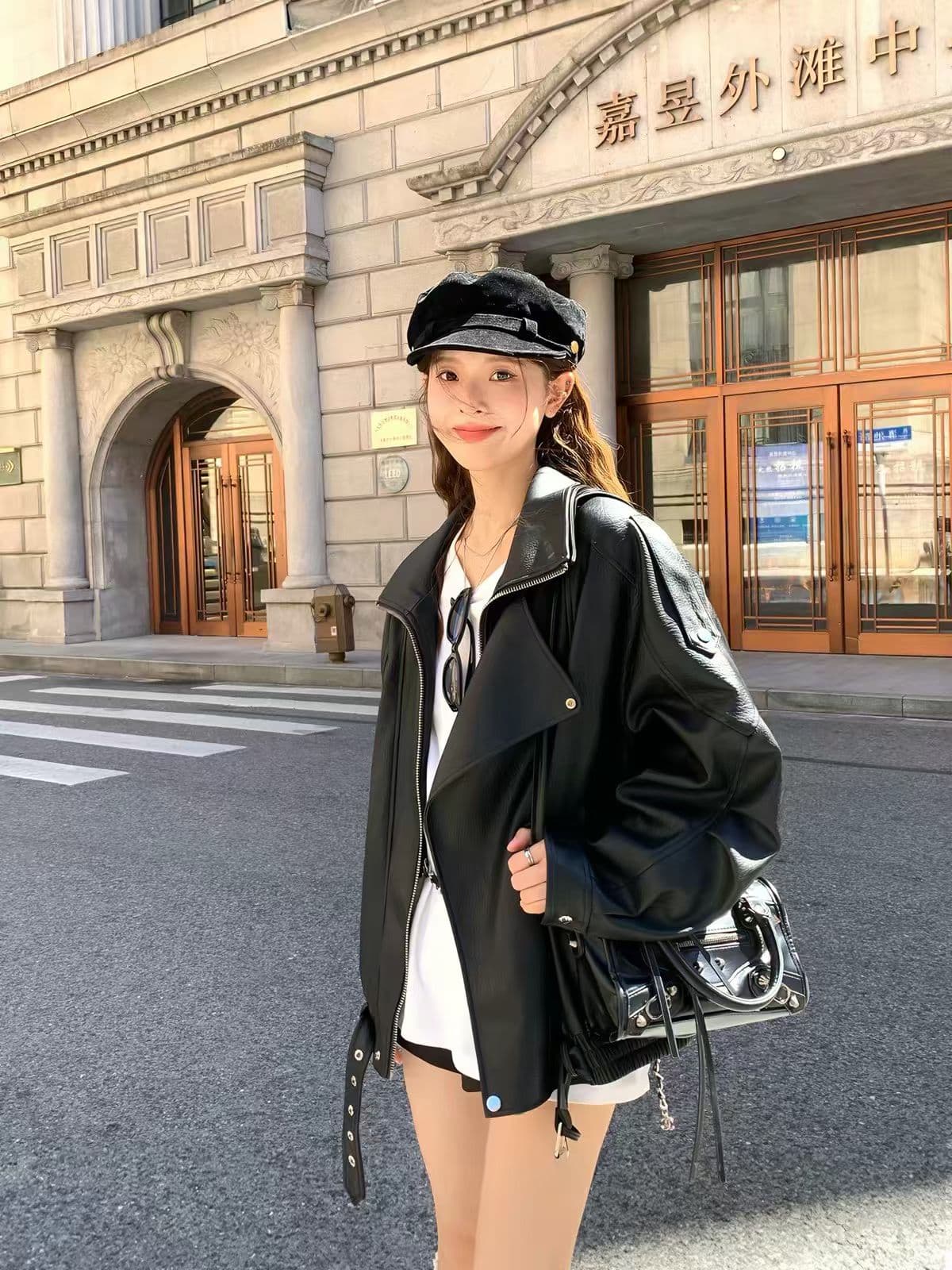 레트로 스웨이드 원단 비스듬한 버클 재킷 맨위 여성 작은 키 고급 센스 캐주얼 오토바이 짧은 외투 이미지 2
