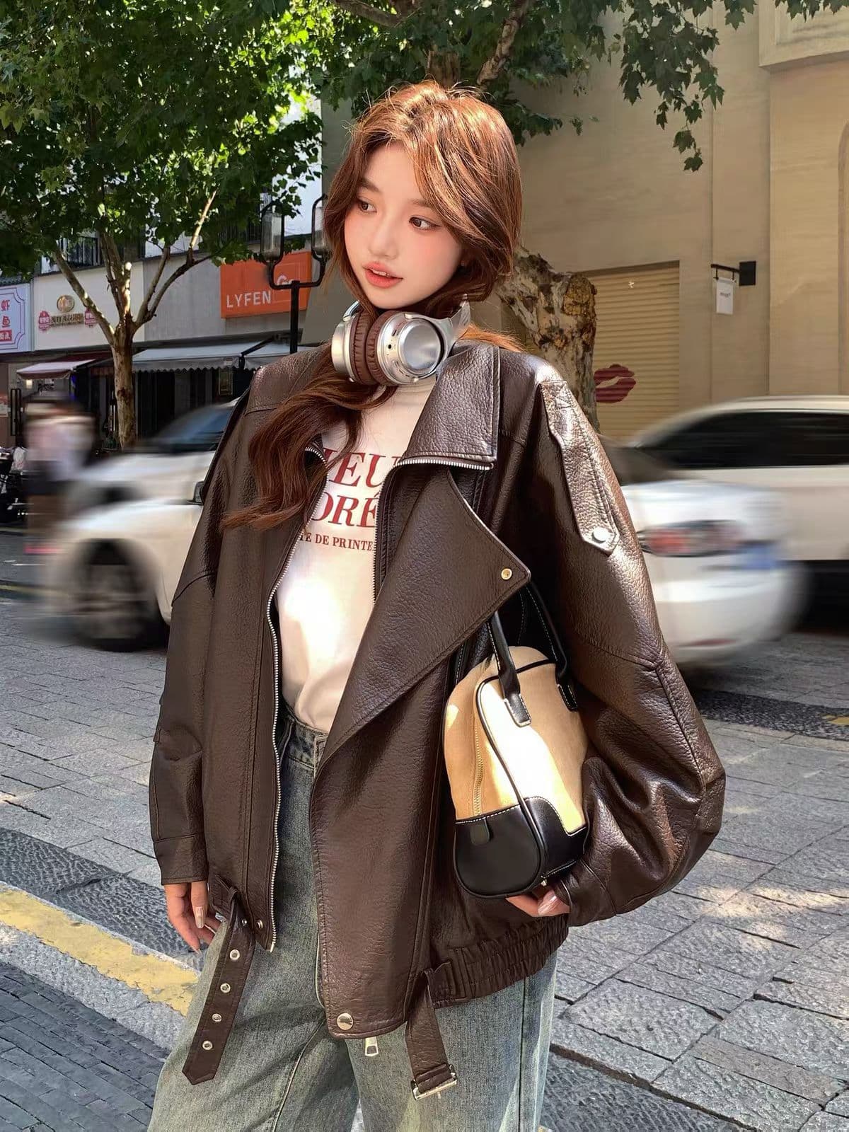 레트로 스웨이드 원단 비스듬한 버클 재킷 맨위 여성 작은 키 고급 센스 캐주얼 오토바이 짧은 외투 상세 이미지 2