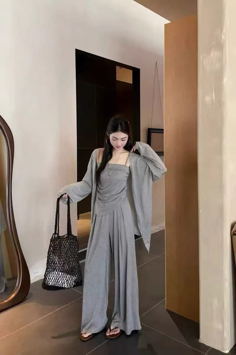 새로운 한국 스타일 품격 슬림해 보이는 얇은 스타일 자외선 차단 의류 불규칙 슬립 허리밴드 캐주얼 바지 3 세트 상세 이미지 7