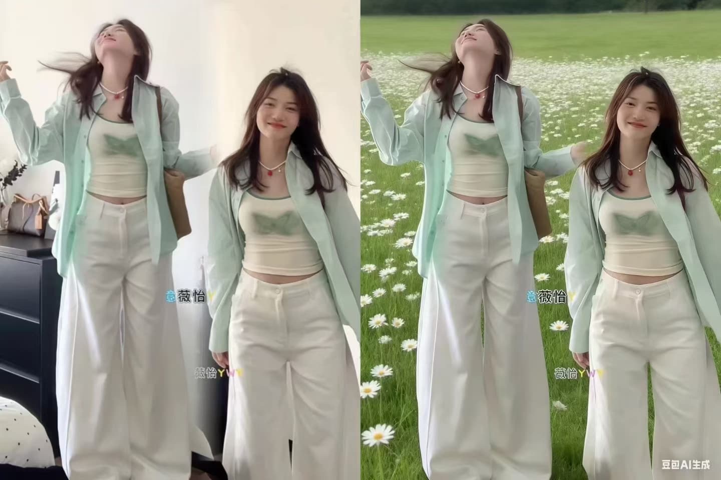 파란색 긴팔 여성 셔츠 2026 새로운 한 부서 품격 고급 센스 인사이드 가져 가라. 셔츠 조끼 캐주얼 바지 3종 세트 상세 이미지 5