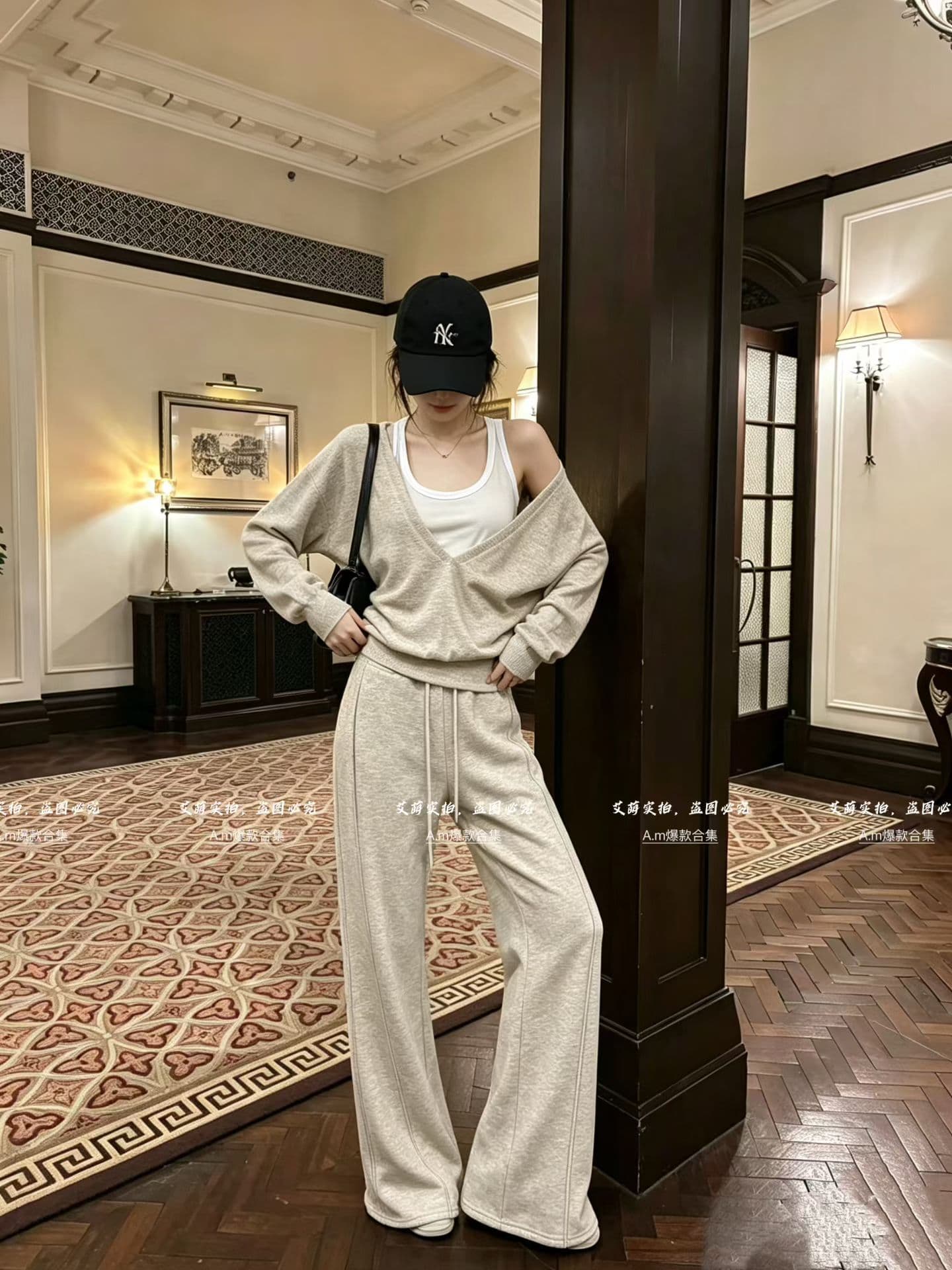가을 한 부서 행침 목 조끼 스택 착용 스타일 니트 스웨터 캐주얼 바지 3종 세트 이미지 2