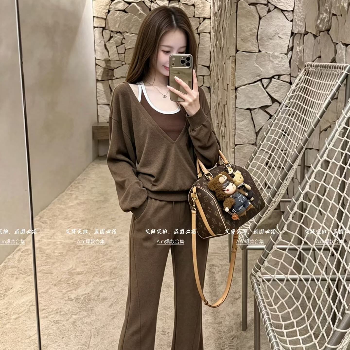 가을 한 부서 행침 목 조끼 스택 착용 스타일 니트 스웨터 캐주얼 바지 3종 세트 이미지 5