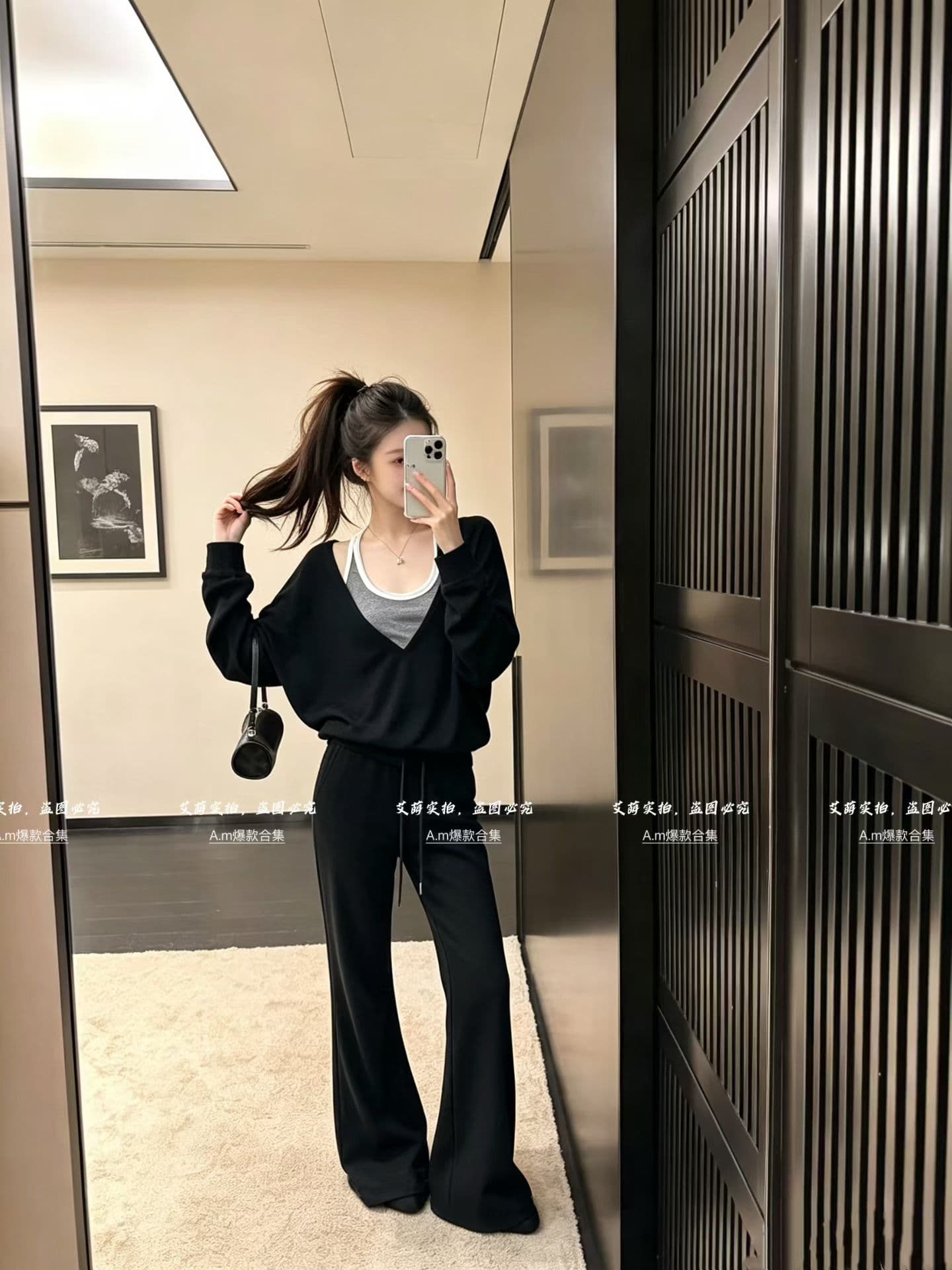 가을 한 부서 행침 목 조끼 스택 착용 스타일 니트 스웨터 캐주얼 바지 3종 세트 상세 이미지 8