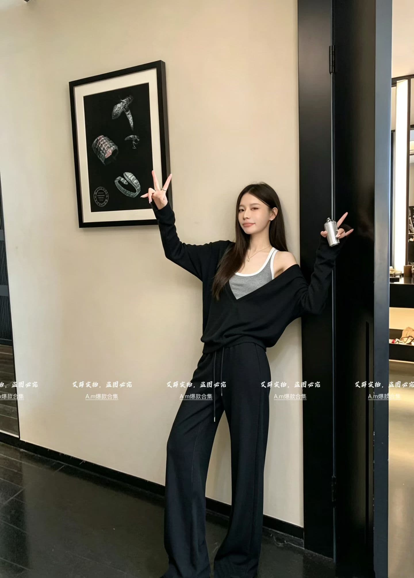 가을 한 부서 행침 목 조끼 스택 착용 스타일 니트 스웨터 캐주얼 바지 3종 세트 상세 이미지 9