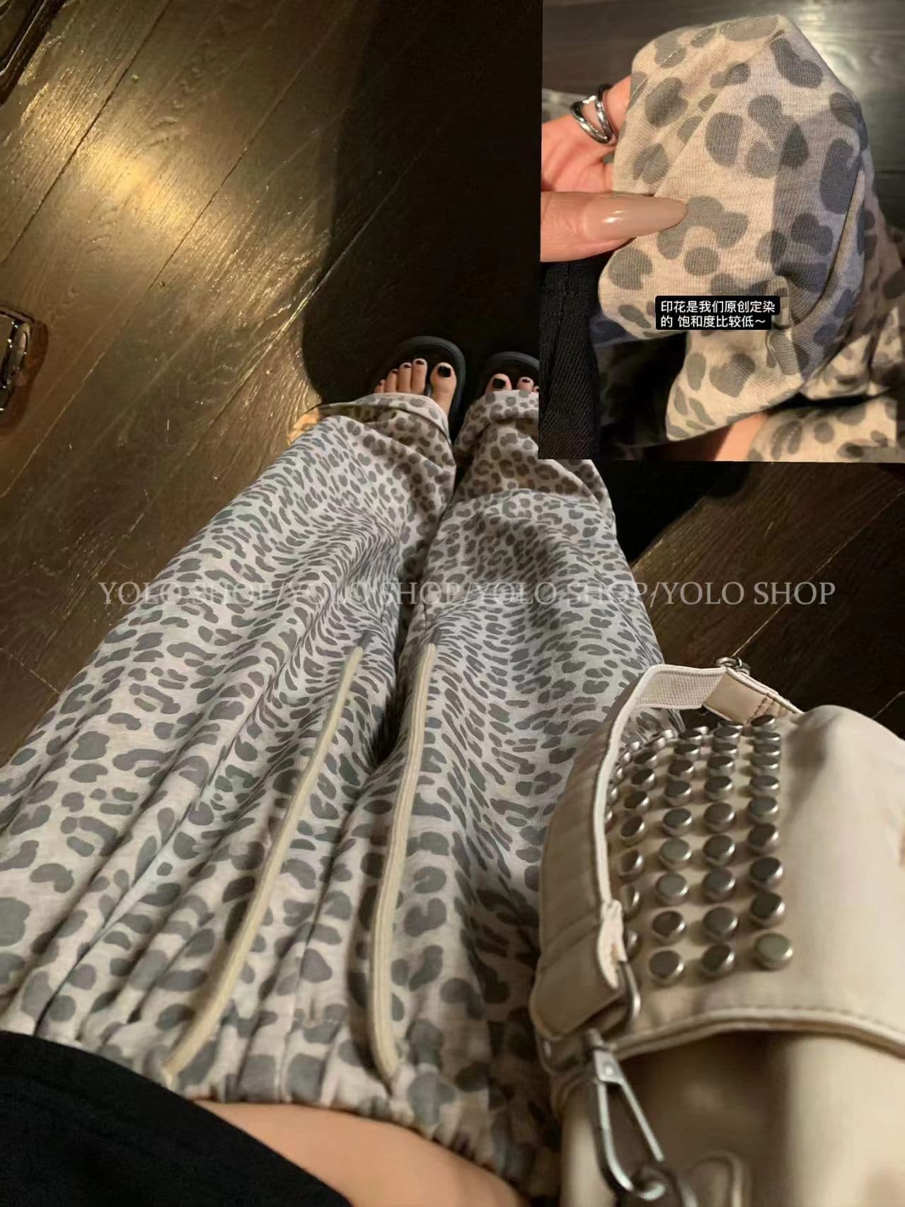 이른 가을 켜기 새로운 한 부서 순수한 욕망 비스듬한 어깨 긴팔 티셔츠 안개 센스 프린트 캐주얼 루즈핏 넓은 다리 투피스 세트 세트 이미지 3