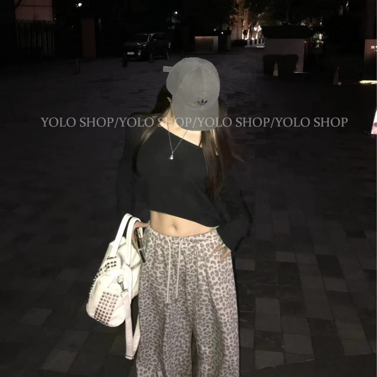 이른 가을 켜기 새로운 한 부서 순수한 욕망 비스듬한 어깨 긴팔 티셔츠 안개 센스 프린트 캐주얼 루즈핏 넓은 다리 투피스 세트 세트 이미지 5