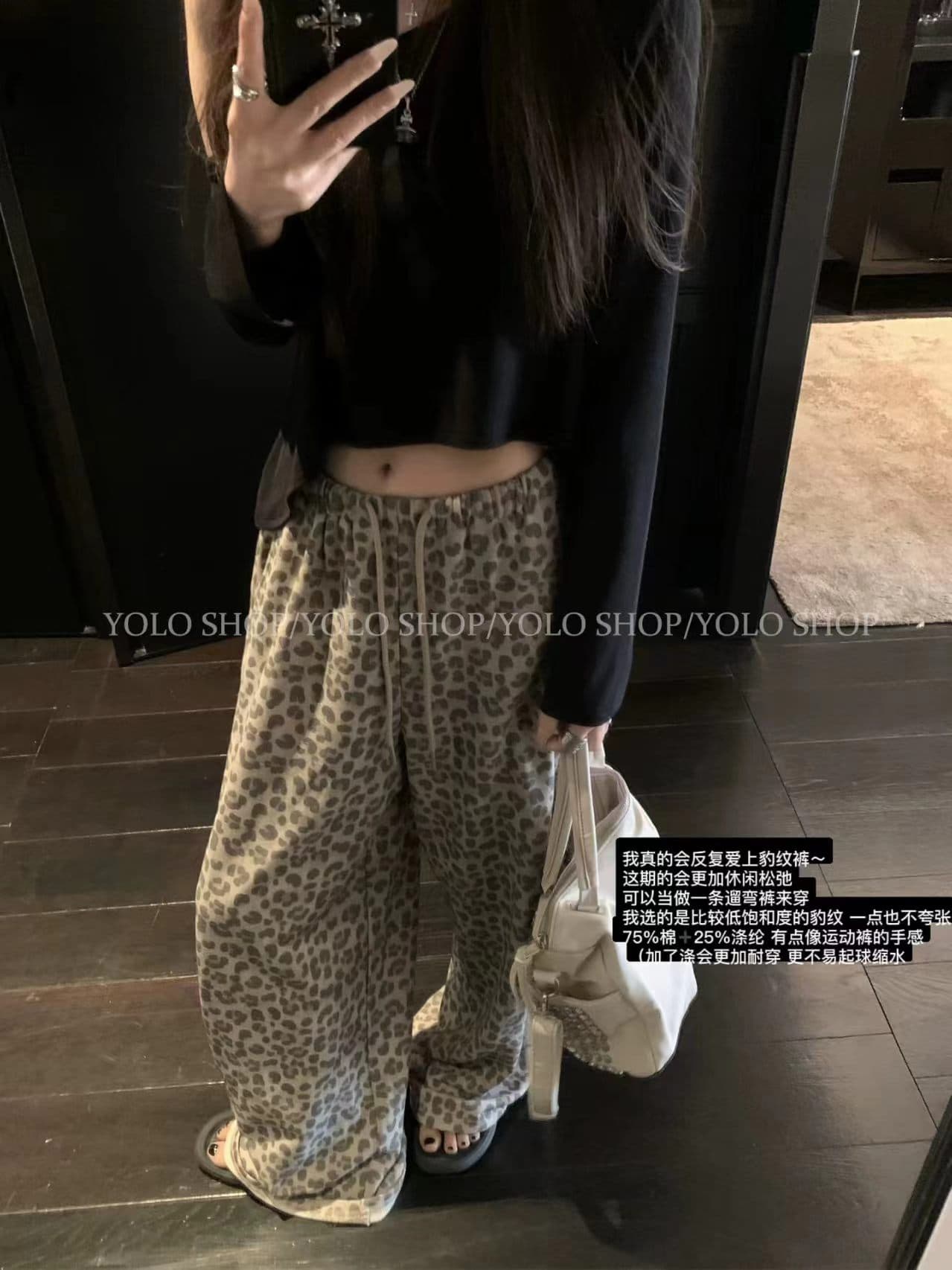 이른 가을 켜기 새로운 한 부서 순수한 욕망 비스듬한 어깨 긴팔 티셔츠 안개 센스 프린트 캐주얼 루즈핏 넓은 다리 투피스 세트 세트 상세 이미지 4