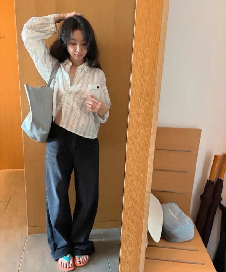 캐주얼 바람 상쾌 스트라이프 출퇴근 다용도 루즈핏 자외선 차단 셔츠 상세 이미지 4