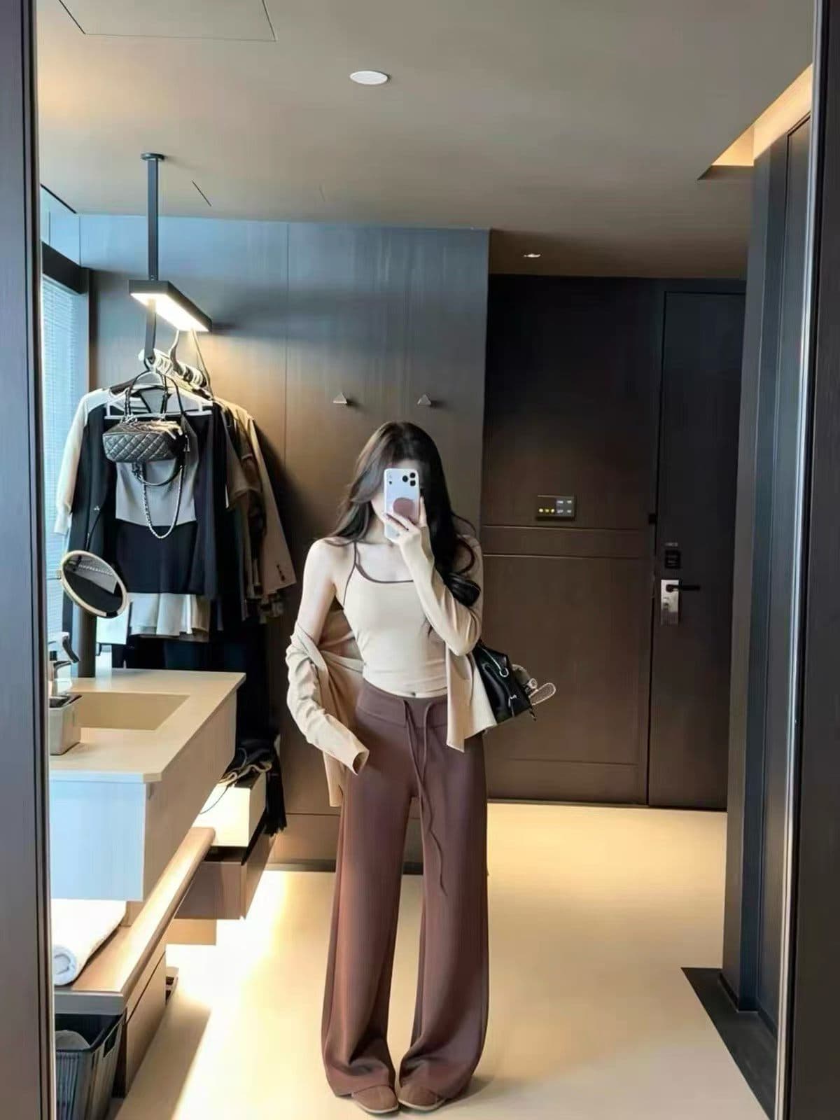 26 이른 가을 새로운 한국 스타일 외국 가스 슬림해 보이는 패치워크 색상 캐미솔 카디건 코트 캐주얼 바지 3종 세트 상세 이미지 1