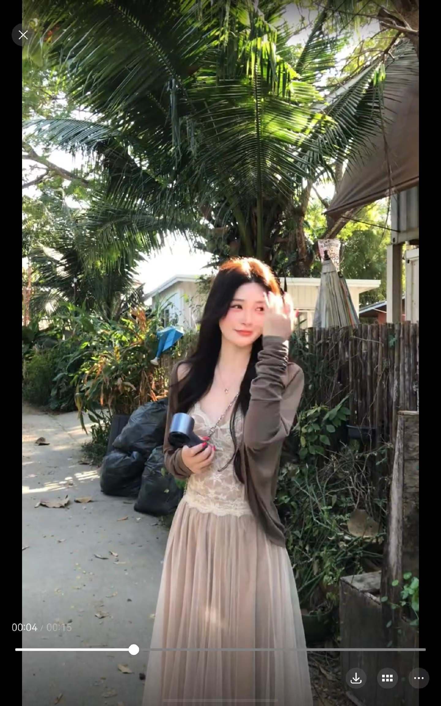 자이언트 잘 생긴 ~ 중 3종 세트 가을 의상 한 스타일 휴가 바람 세트 여성 자외선 차단 오픈 가디건 슬립 맨위 망사 반신 스커트 상세 이미지 4
