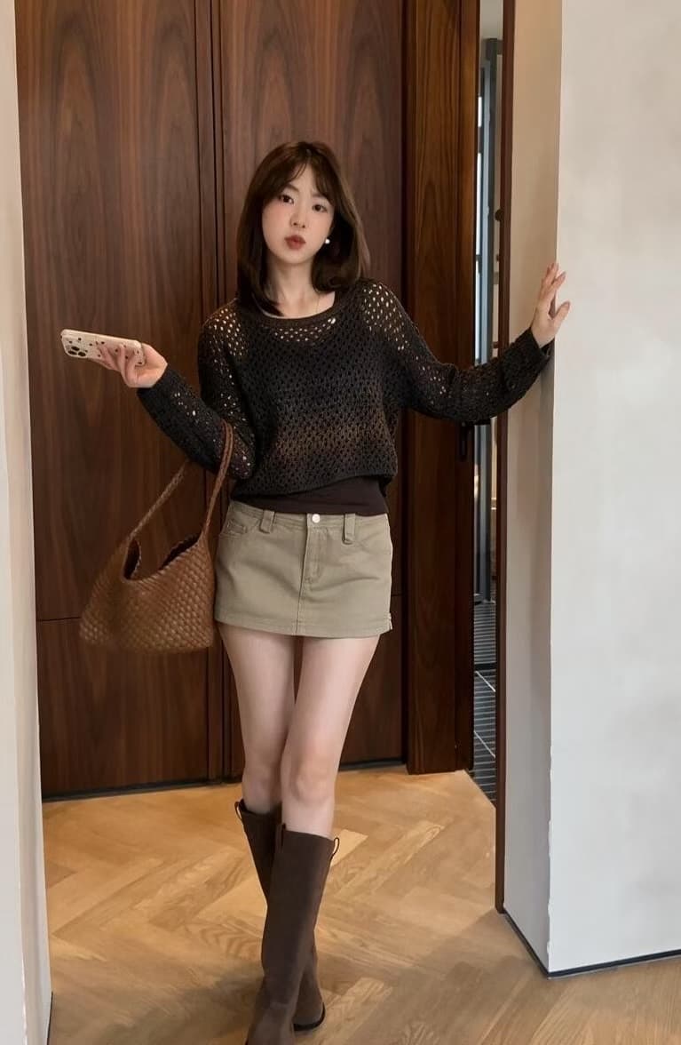 2026 가을 새로운 프랑스식 레트로 느긋한 바람 홀로우 아웃 다용도 긴팔 니트 스웨터 만나는 캐미솔 이미지 4