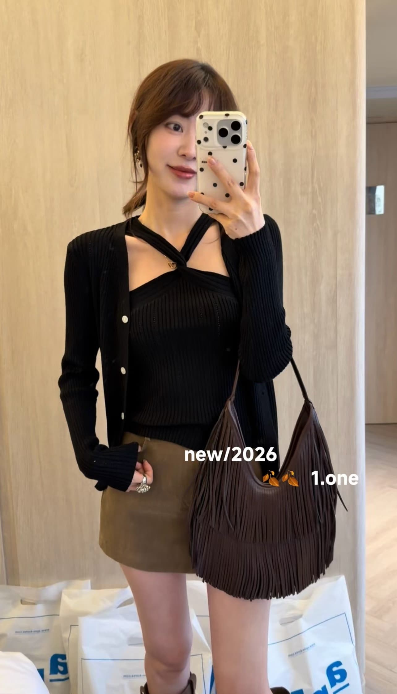 2026 이른 가을 새로운 긴팔 오픈 가디건 십자가 조끼 품격 니트 스웨터 맨위 몸매 가꾸기 두 조각 여성 세트 이미지 3