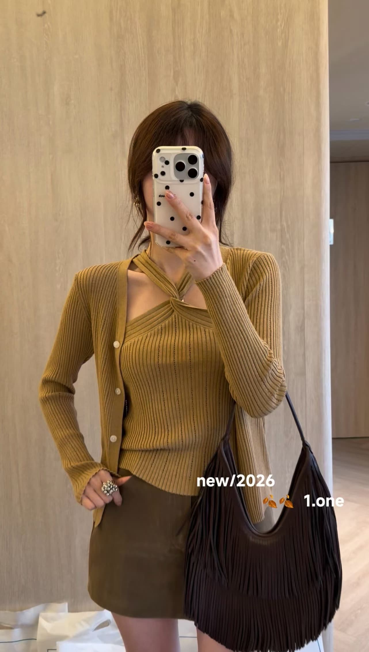 2026 이른 가을 새로운 긴팔 오픈 가디건 십자가 조끼 품격 니트 스웨터 맨위 몸매 가꾸기 두 조각 여성 세트 상세 이미지 2