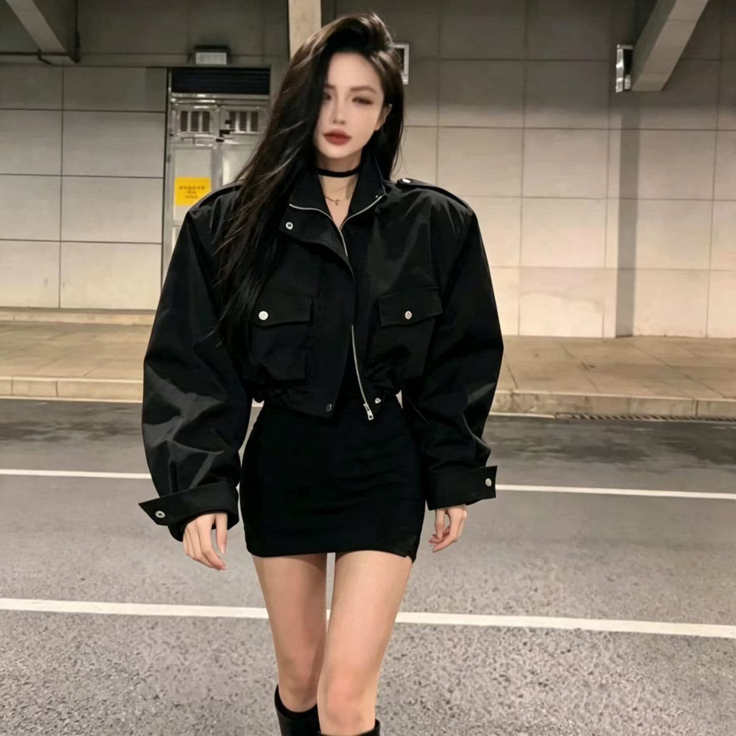 차가운 바람의 소리 바람 워크웨어 재킷 슬립 드레스 투피스 슈트 여성 슬림해 보이는 고유 한 Chic 2026 가을 새로운