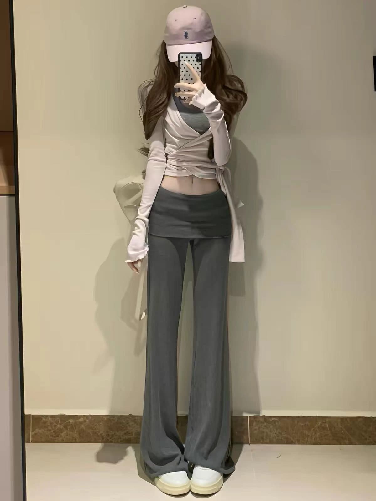 한 부서 핫걸 긴팔 맨위 인사이드 가져 가라. 조끼 여성 가을 새로운 품격 하이웨이스트 슬림해 보이는 부츠컷 바지 세 조각 세트