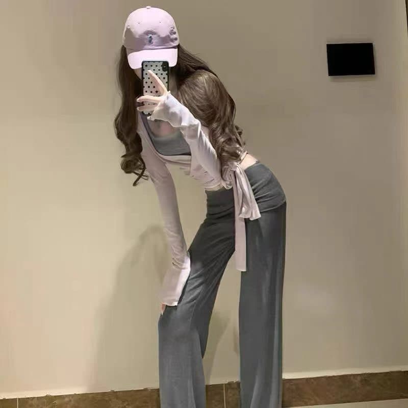 한 부서 핫걸 긴팔 맨위 인사이드 가져 가라. 조끼 여성 가을 새로운 품격 하이웨이스트 슬림해 보이는 부츠컷 바지 세 조각 세트 상세 이미지 1