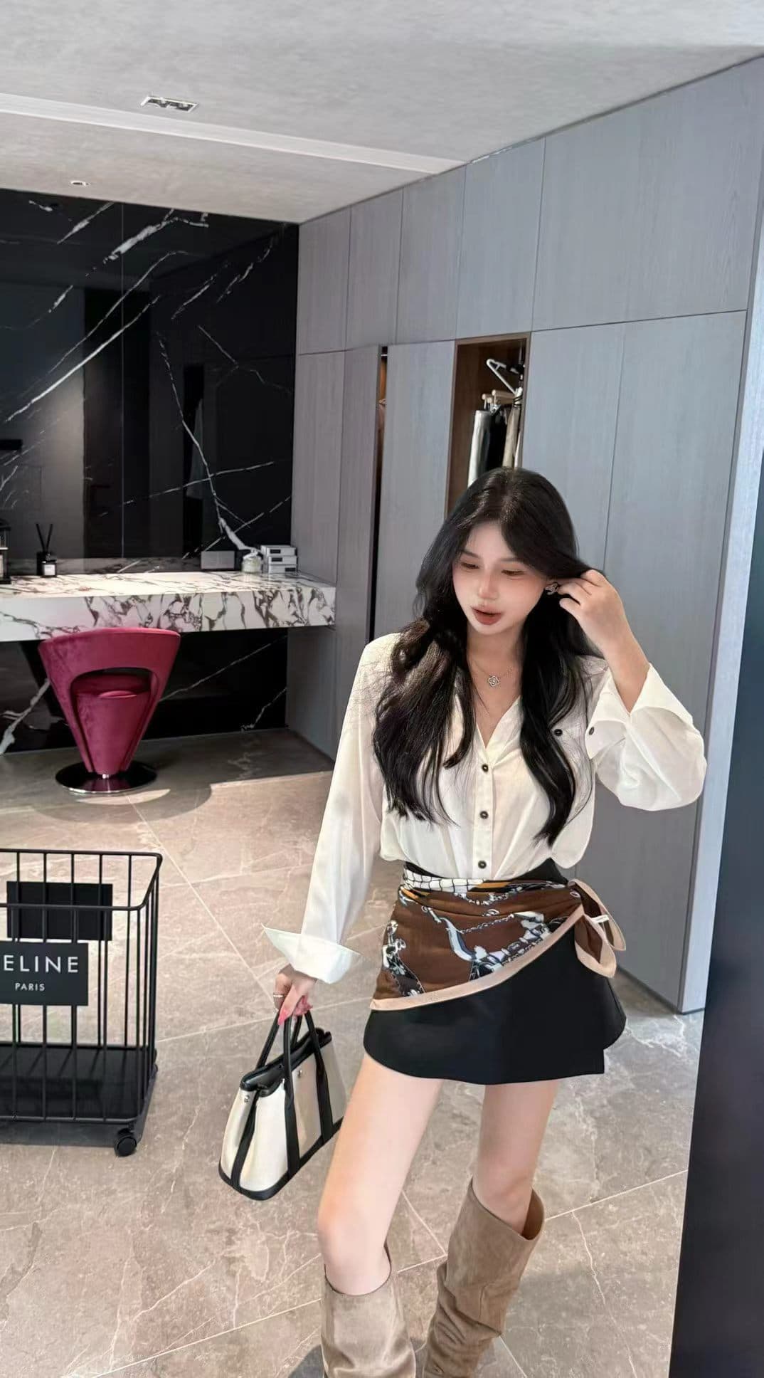 가을 한국 스타일 품격 스카프 코디 셔츠 반신 스커트 세트 조립 스카프 상세 이미지 6