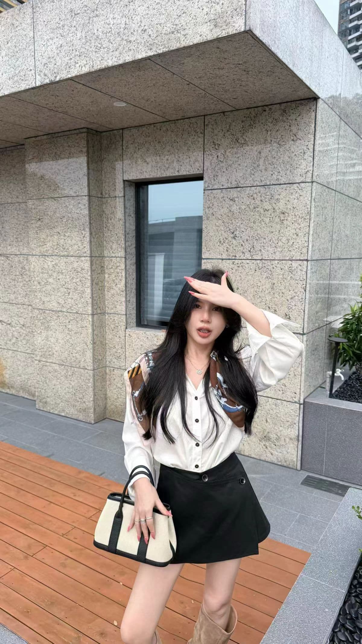 가을 한국 스타일 품격 스카프 코디 셔츠 반신 스커트 세트 조립 스카프 상세 이미지 9