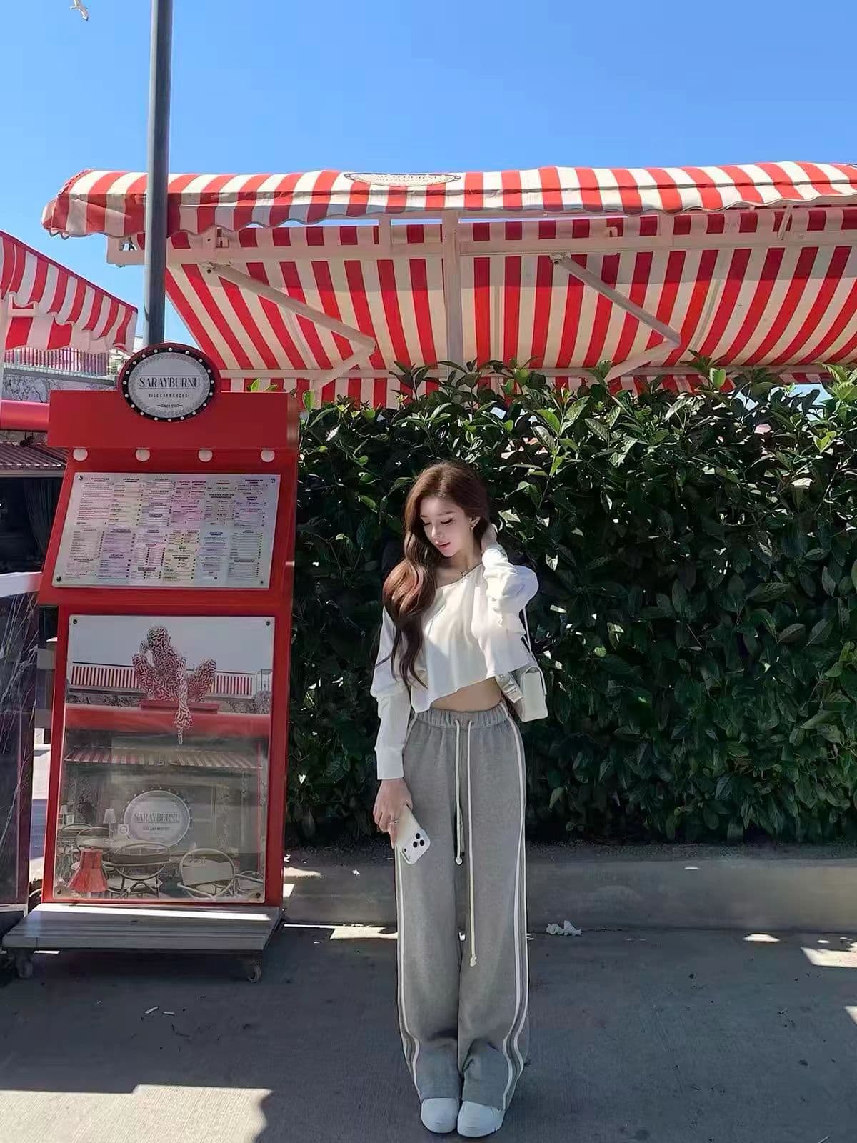 가을 얇은 스타일 외부 가져 가라. 루즈핏 오프숄더 에어컨 셔츠 핫걸 쇼트 스타일 맨위 c 캐주얼 바지 투피스 세트 상세 이미지 1