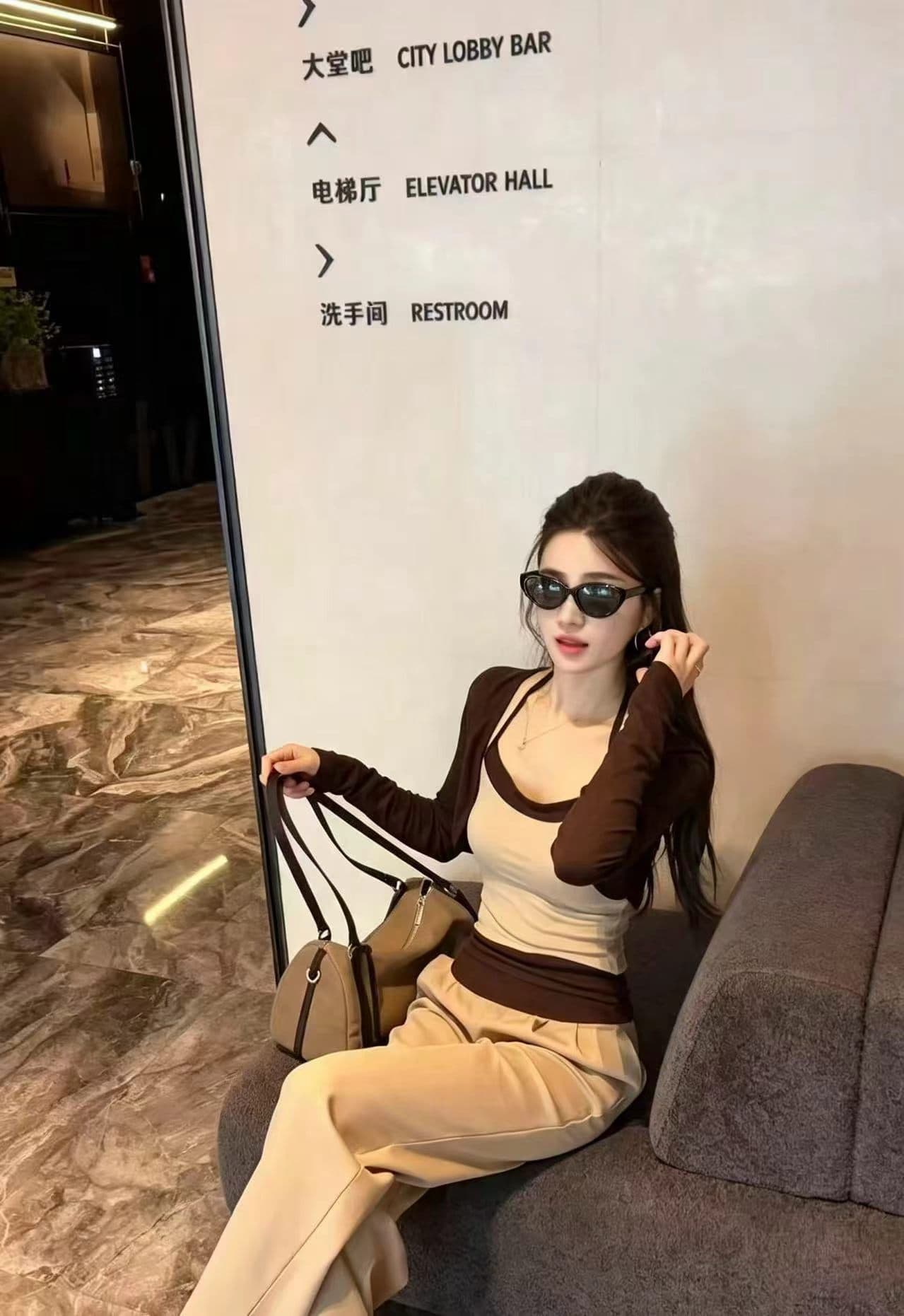 한국 스타일 2026 년 가을 새로운 배색 캐미솔 긴팔 오픈 가디건 플러스 긴 바지 세트 상세 이미지 6