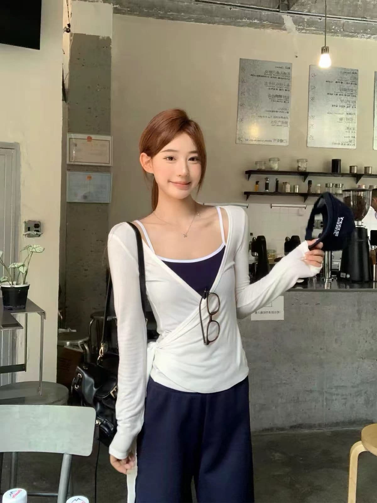 디자인 센스 행침 목 조끼 스트랩 허리 수축 자외선 차단 얇은 블라우스 여성 2026 새로운 캐주얼 바지 세트 상세 이미지 1