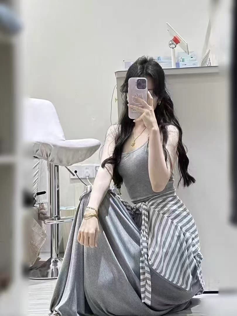 2026 가을 새로운 패션 세트 여성 한 부서 후드 스트라이프 재킷 슬립 반신 스커트 품격 3종 세트 상세 이미지 4