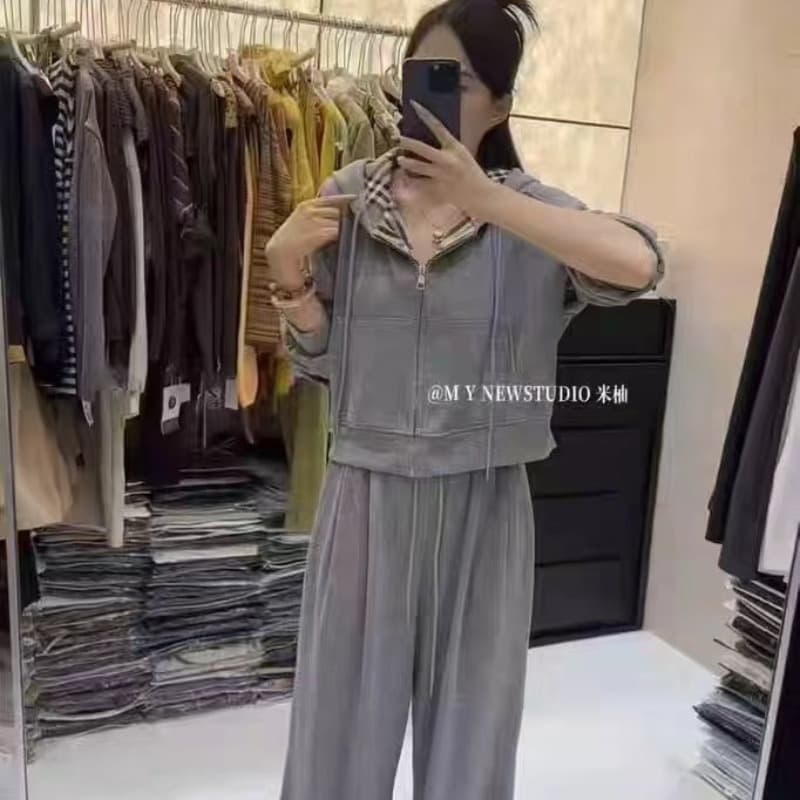 가을 겨울 새로운 다용도 루즈핏 품격 미니멀리즘 긴팔 후드 티 스웨터 여성 캐주얼 바지 여성복 이미지 5
