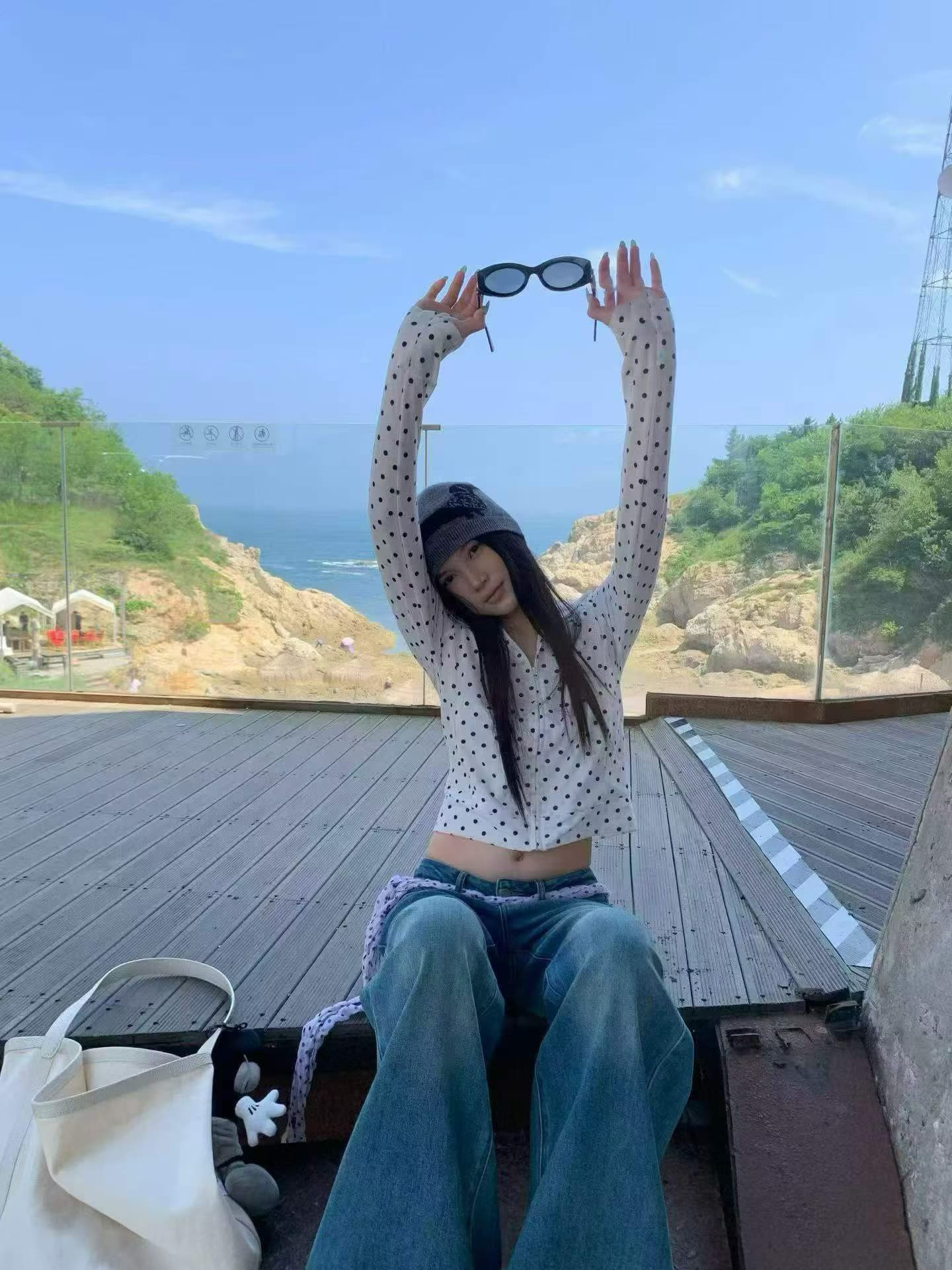 다용도 프린트 도트 무늬 후드 슬림해 보이는 모자 셔츠 자외선 차단 맨위 긴팔 티셔츠 상세 이미지 7