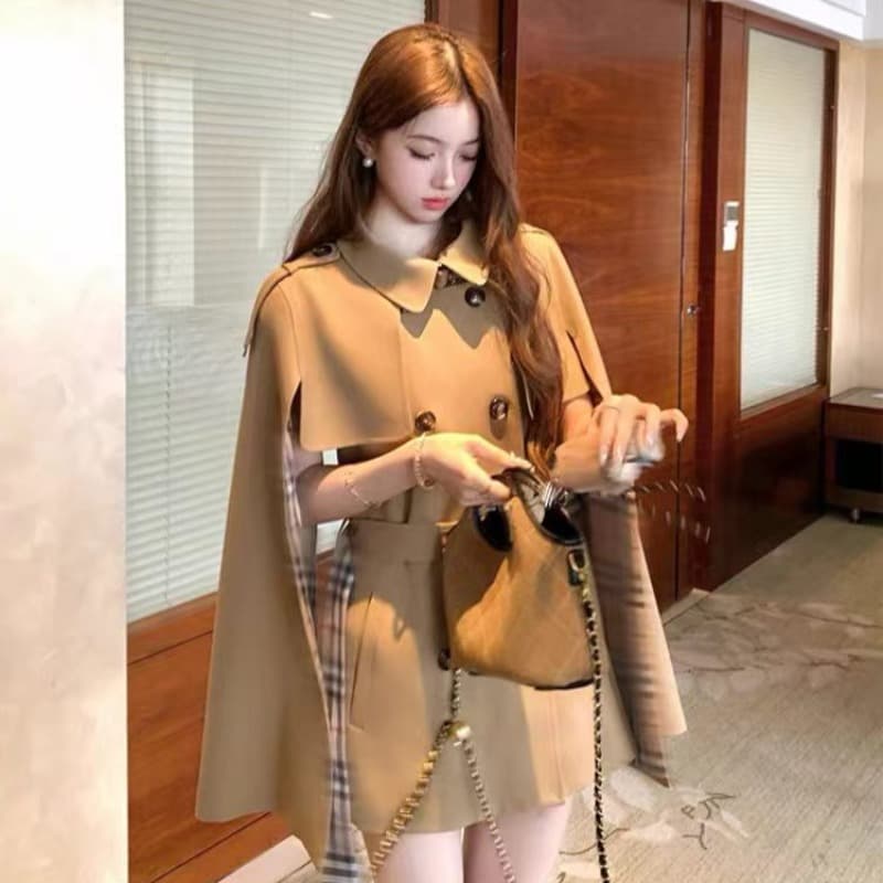 중간 길이 허리 수축 bbr 체크무늬 바람막이 여성 가을 프랑스식 레트로 품격 고급 센스 코트 재킷 이미지 5