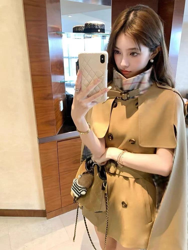중간 길이 허리 수축 bbr 체크무늬 바람막이 여성 가을 프랑스식 레트로 품격 고급 센스 코트 재킷 상세 이미지 7
