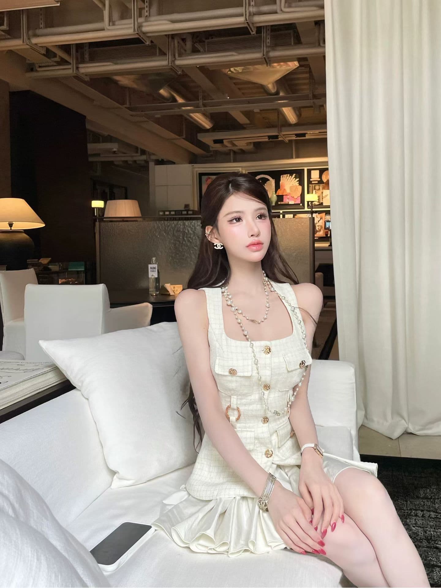 먼지 덩 덩 프랑스식 작은 샤넬 스타일 세트 여성 이른 가을 새로운 캐미솔 맨위 반 스커트 품격 투피스 세트 상세 이미지 7