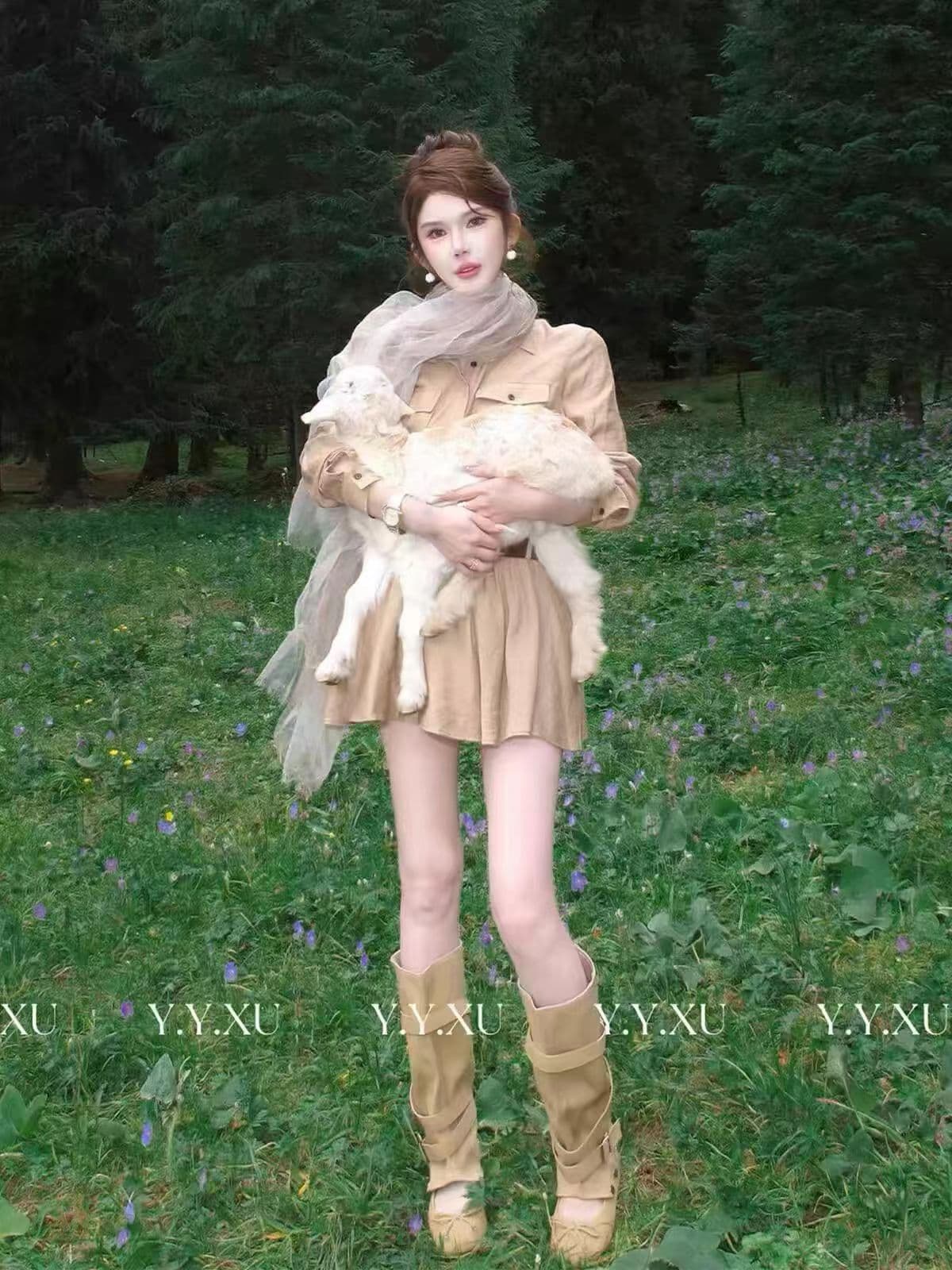 원 유안 반도 행침 바람 바 En 바람 워크웨어 패션 슬림해 보이는 드레스 벨트 포함 숄 세트 이미지 4