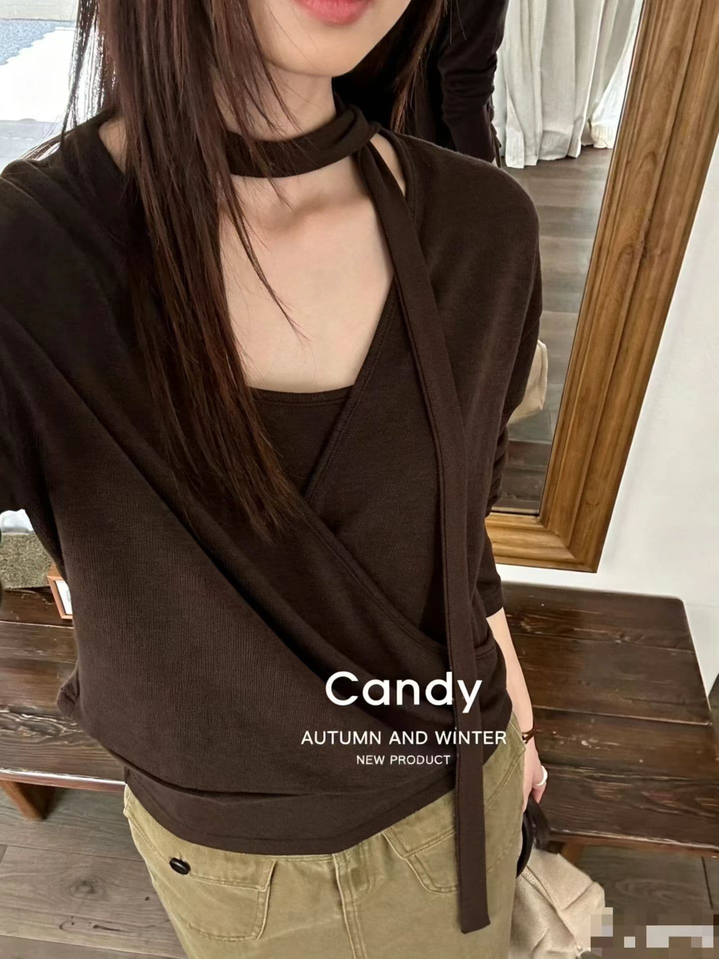 다용도 미니멀리즘 슈퍼 느슨함 분위기 센스 슬림해 보이는 작은 셔츠 경기 스카프 상세 이미지 3