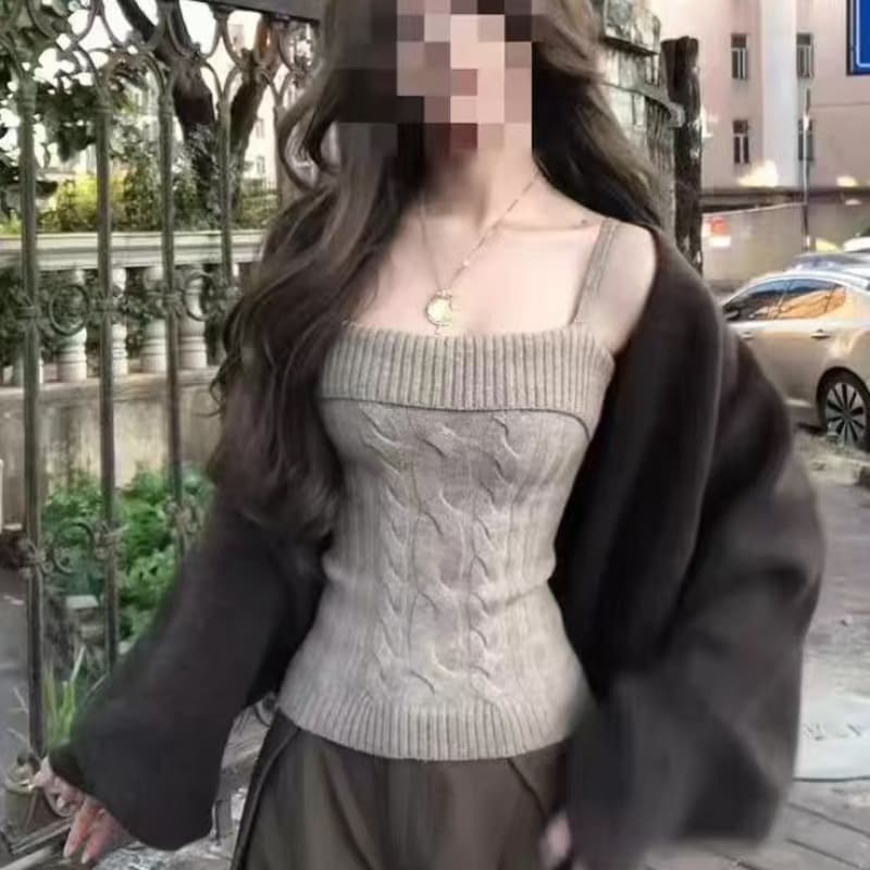 한 부서 루즈핏 느긋한 회색 오픈 가디건 스웨터 여자 2026 가을 겨울 새로운 인사이드 잡아라. 의류 캐주얼 바지 3종 세트 이미지 5