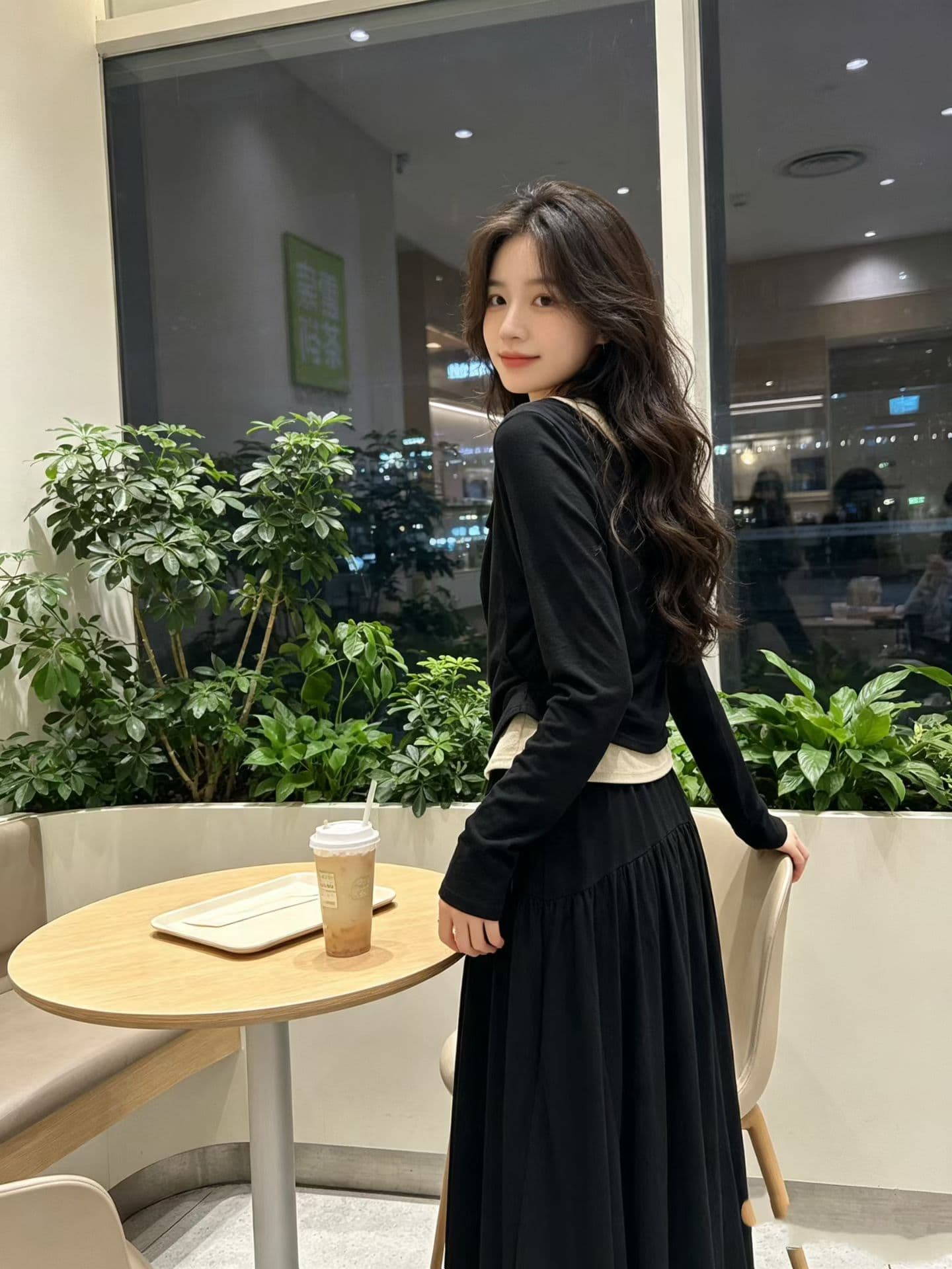 새로운 한국 스타일 패션 순수한 욕망 철자 레이스 오프숄더 흔들다 칼라 맨위 느긋한 허리밴드 반신 스커트 투피스 세트 상세 이미지 3