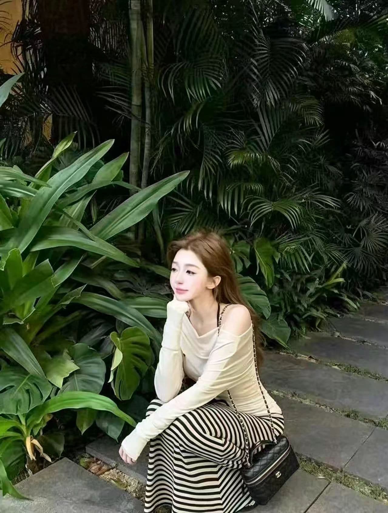 순수한 욕망 바람 슬림해 보이는 스트라이프 인어 꼬리 타이트 스커트 여성 가을 품격 루즈핏 긴팔 맨위 세트 여성 상세 이미지 1