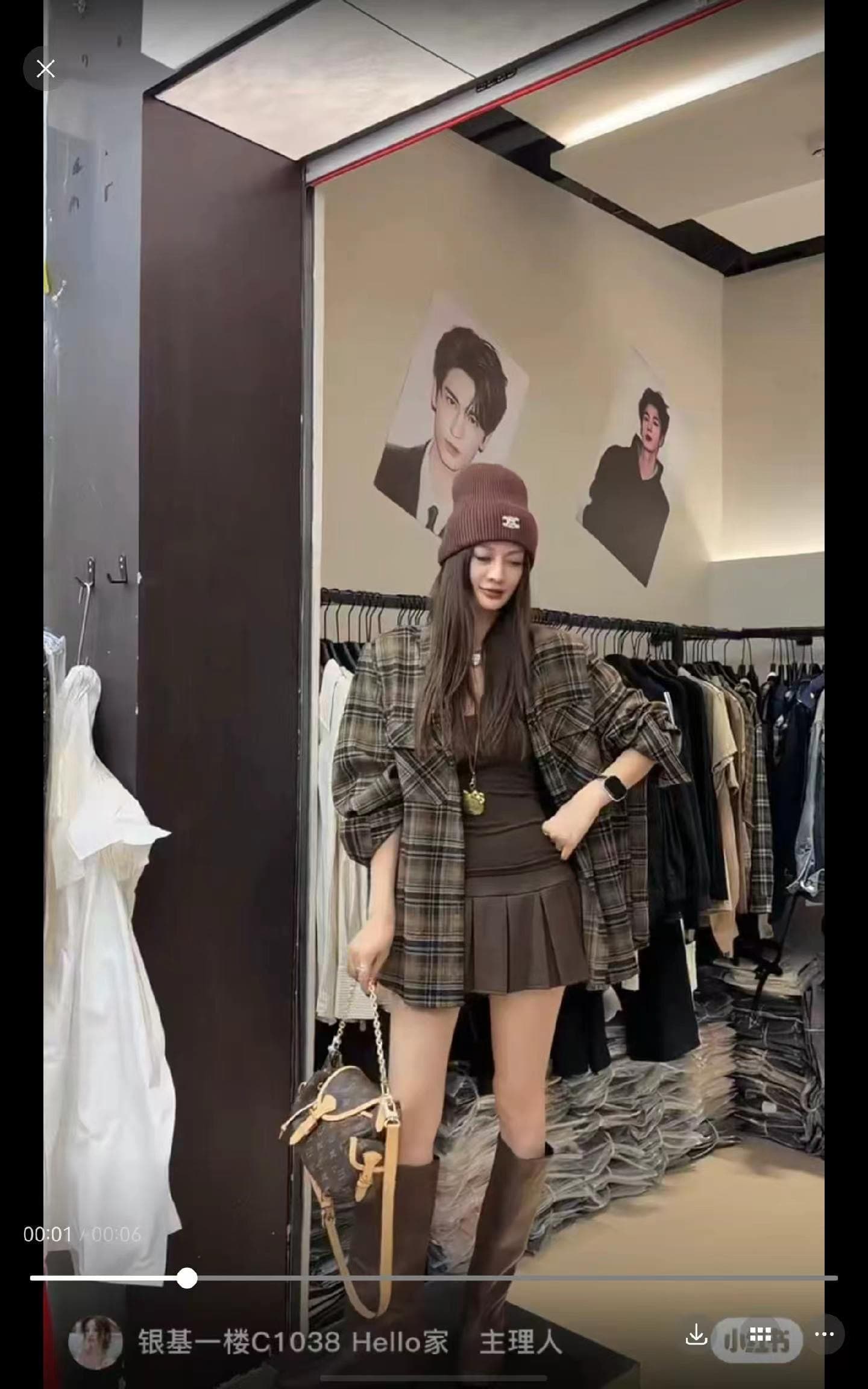 한 부서 레트로 배색 체크무늬 연삭 털 긴팔 여성 셔츠 가을 캐주얼 오픈 가디건 조끼 반신 스커트 3종 세트 상세 이미지 2