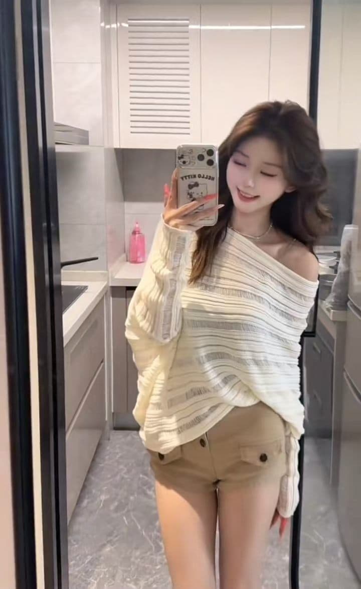 분위기 센스 벨트 가슴 패드 수신 Pleat 슬립 느긋한 배트윙 소매 니트 자외선 차단 오픈 가디건 카키 반바지