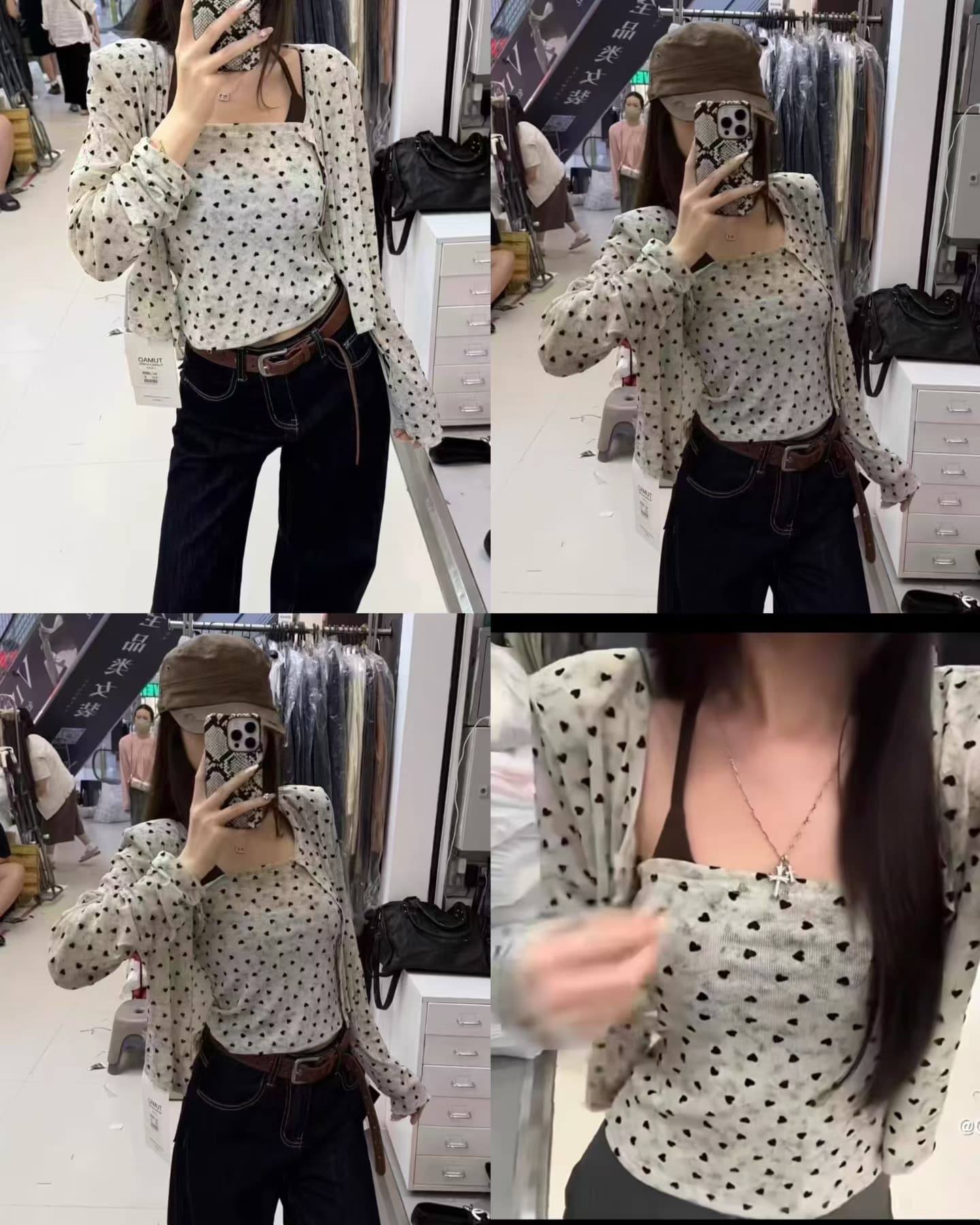 새로운 한 부서 자이언트 잘 생긴 ootd 착용 가져 가라. 도트 무늬 슬립 오픈 가디건 투피스 세트 상세 이미지 1