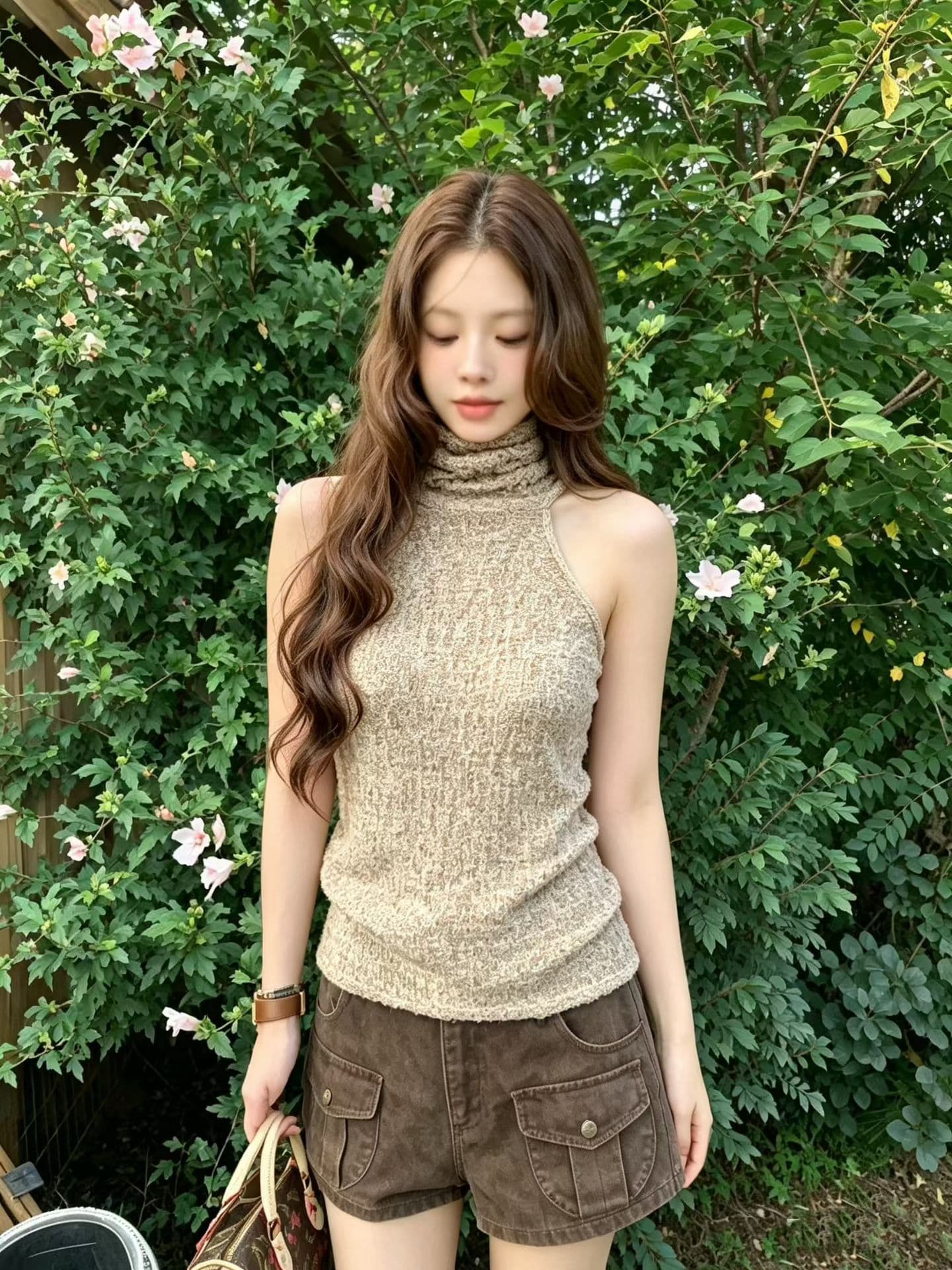 터틀넥 캐미솔 2026 가을 새로운 작은 대중 고급 센스 핫걸 착용 가져 가라. 몸매 가꾸기 민소매