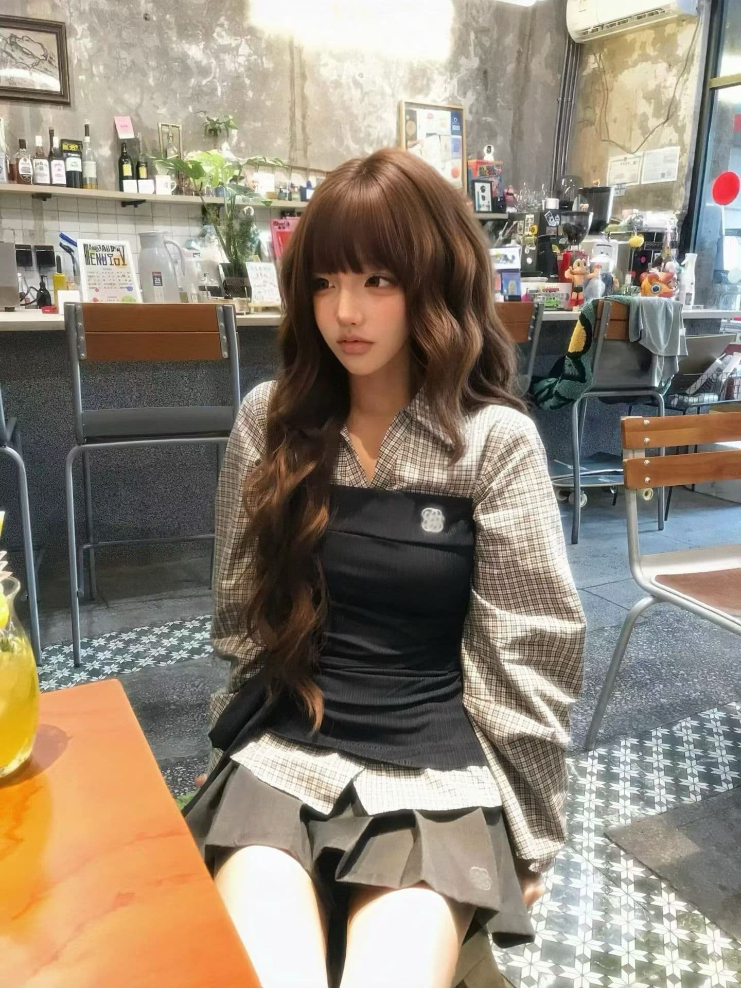 이른 가을 ootd 캐주얼 착용 가져 가라. 디자인 센스 패치워크 페이크 레이어드 셔츠 커플 반신 스커트 투피스 세트 이미지 4